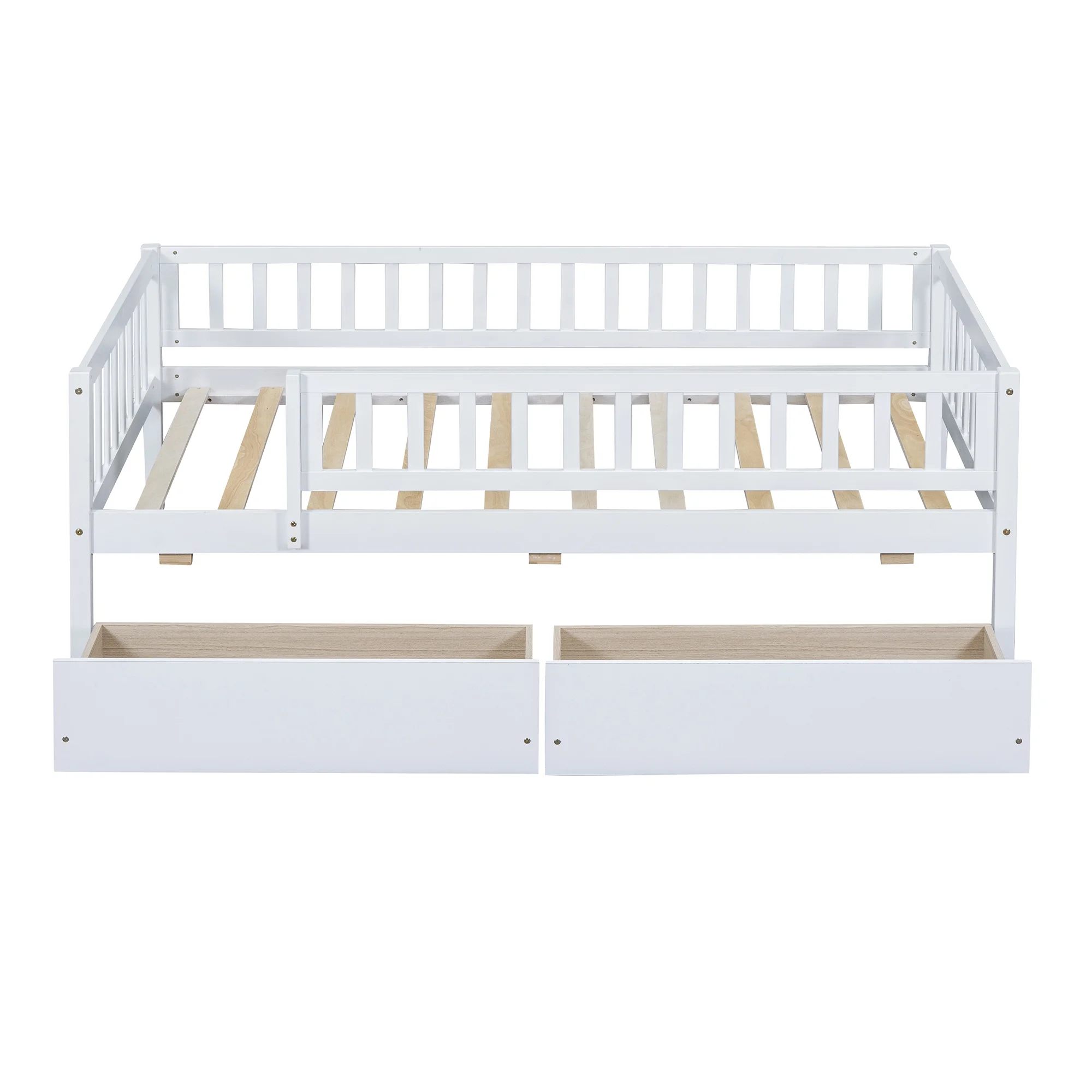 Holaki Twin Size Wood Bed with Guardrails and 2 Storage Drawers for Kids, Gray