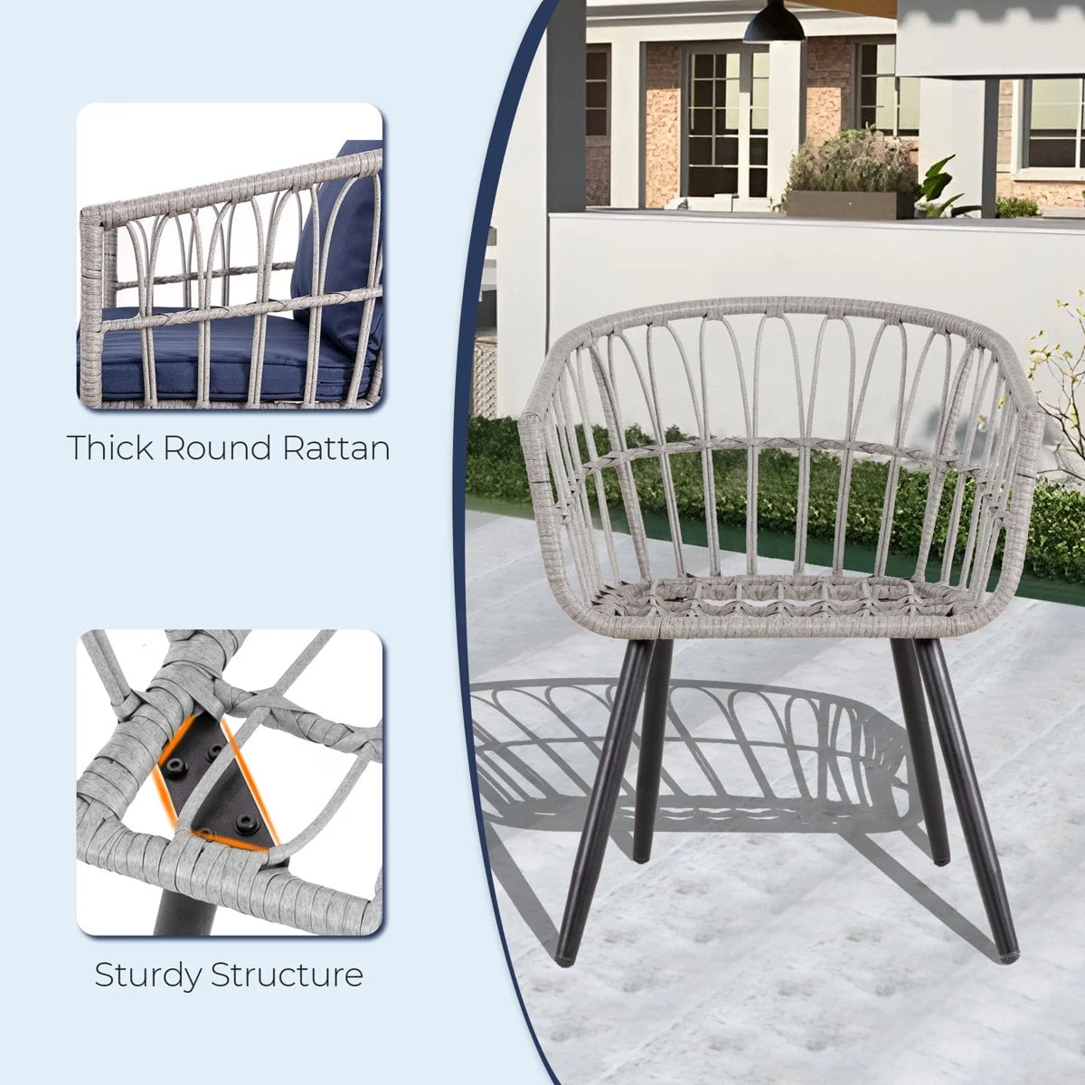 Ainfox 7 Pcs Outdoor Patio Furniture Sofa Set, Grey Rattan Grey Cushion