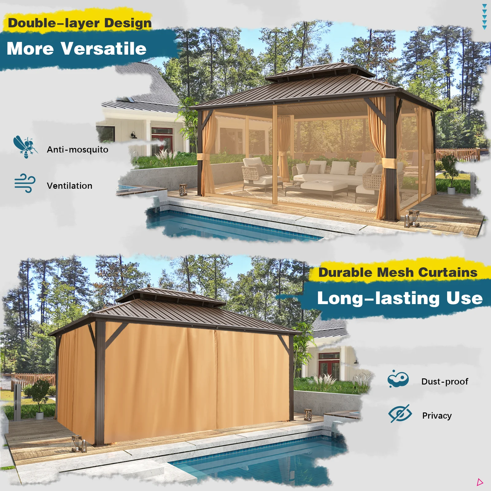 Hommow 10' X 12' Hardtop Gazebo Aluminum Frame Gazebo with Galvanized Steel Double Roof