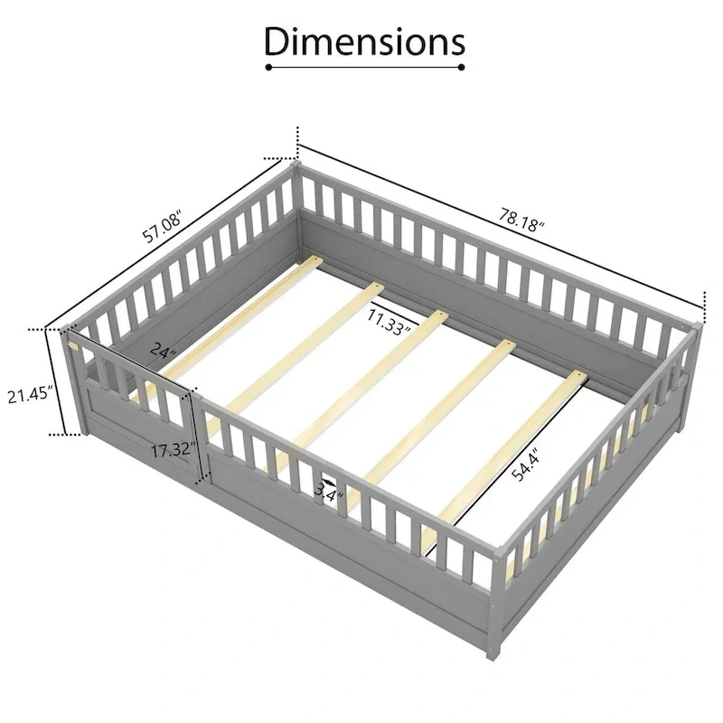 Montessori wooden children's floor bed with Support slat
