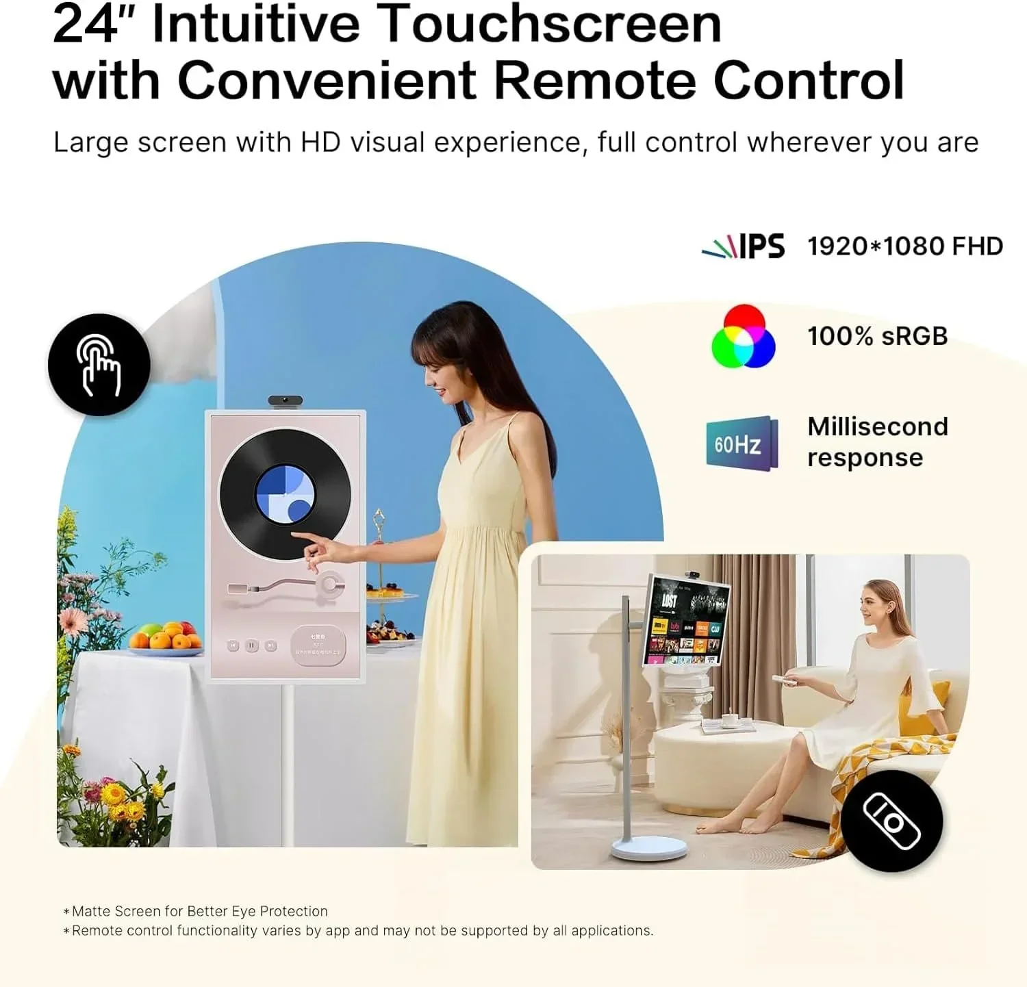 32-Inch Portable Rolling Touch Screen TV, 1080P FHD, Android 13, 8G RAM+128G Storage – SW3295T