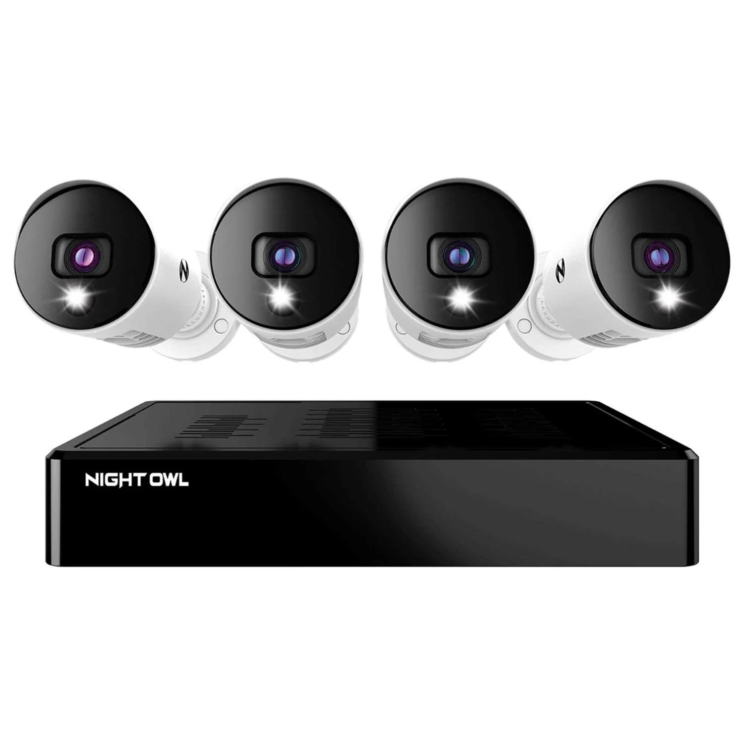 Night Owl 4 Channel 4K Bluetooth DVR With 1TB Hard Drive And 4 Wired 4K Spotlight Cameras