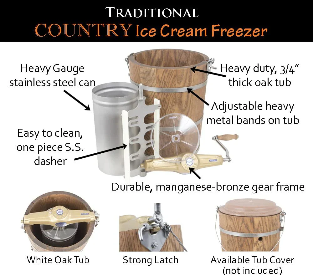 6 qt Ice Cream Maker – Classic Wooden Tub – Hand Crank