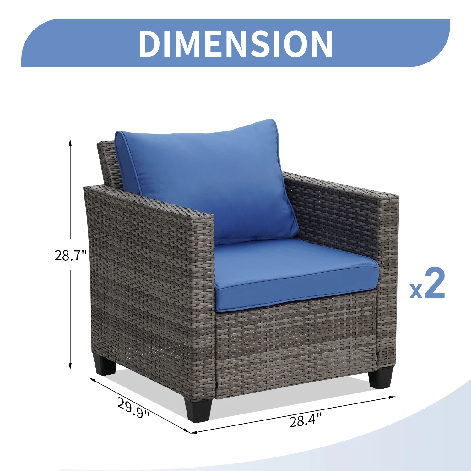 Ainfox 7 Pcs Outdoor Patio Furniture Sofa Set, Grey Rattan Grey Cushion