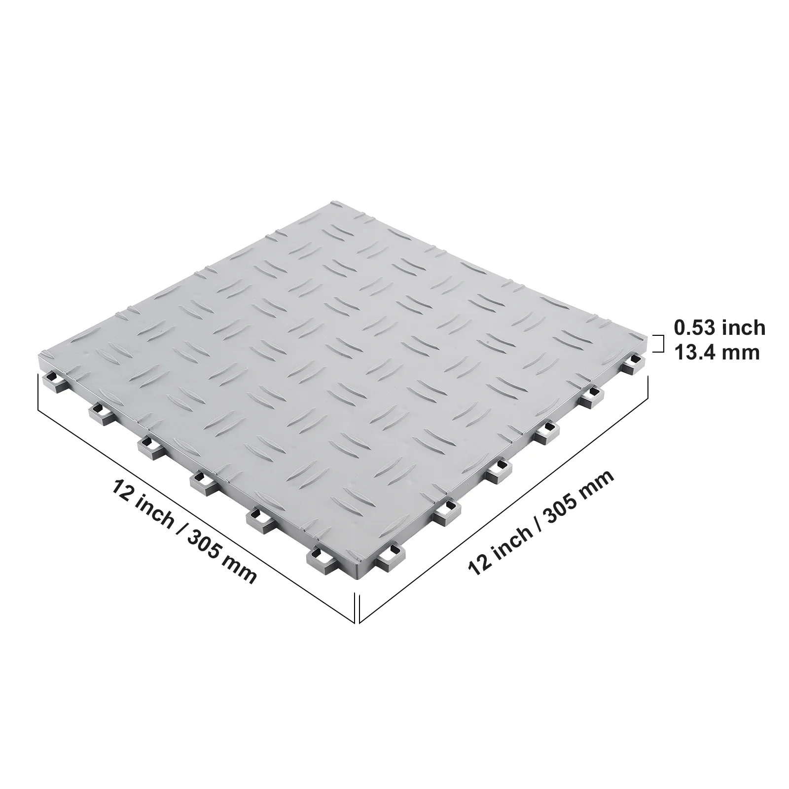 VEVOR Garage Tiles Interlocking, 12 x 12 x 0.53 inch 50 Pack Garage Floor Covering Tiles, Non-Slip Double-Sided Texture Garage Flooring Tiles, for Garages, Basements, Repair Shops, Silver