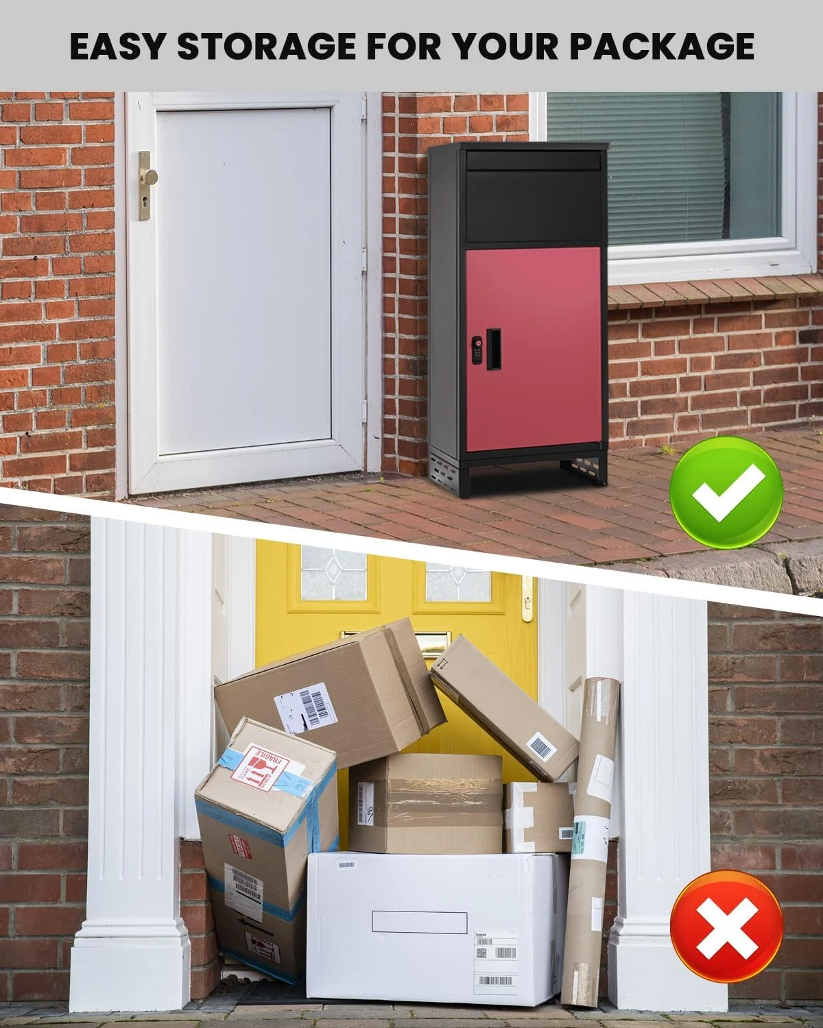 Lilypelle Outside Package Delivery Boxes, 17" x 12" x 34" Large Galvanized Steel Wall and Floor Mount Locking Mailbox, Anti-Theft Delivery Box for Porch, IPX3 Waterproof