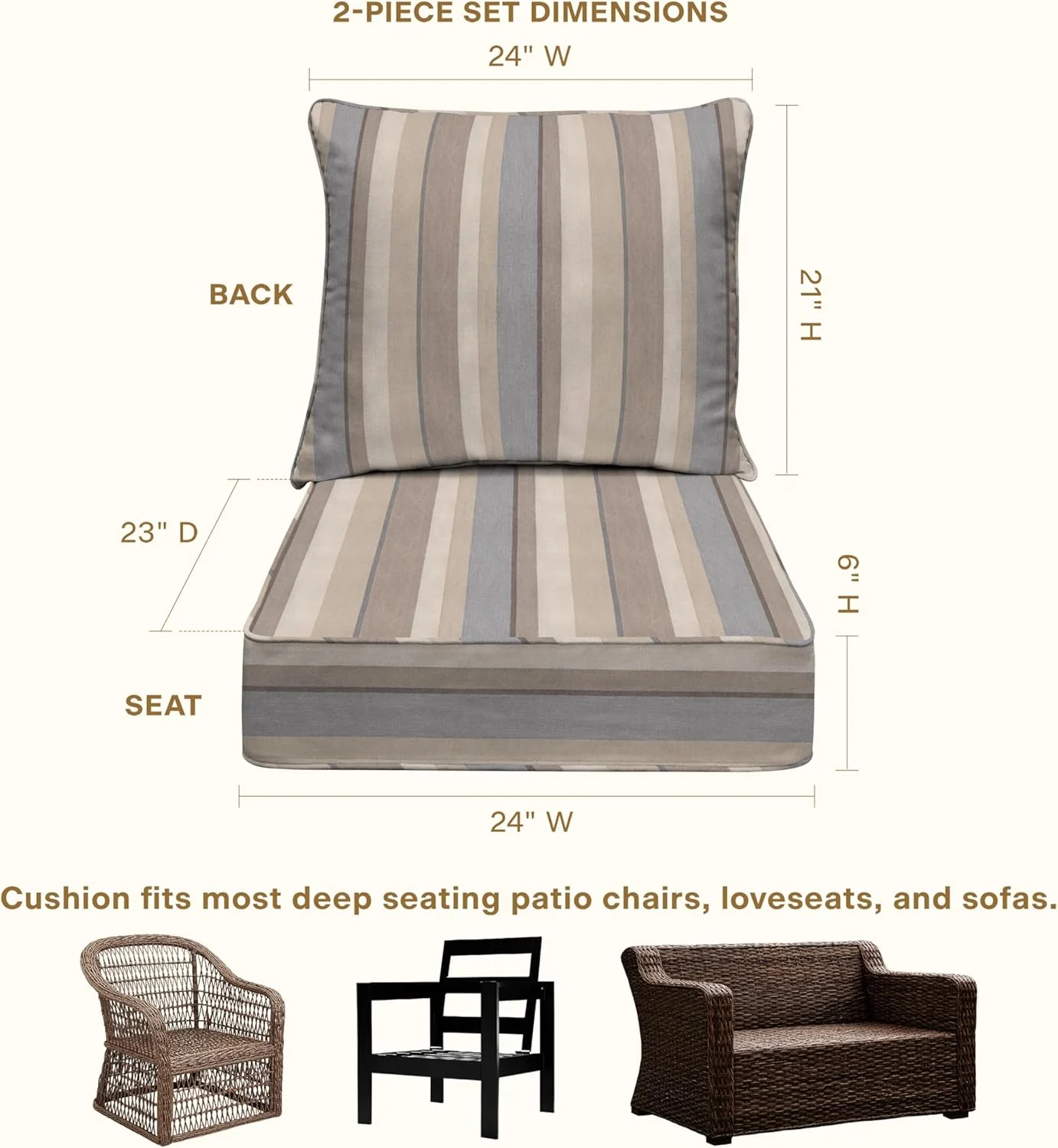 AWFHHT Outdoor Deep Seat, 24" W x 23" D, Zaire Outdoor Chair Cushion