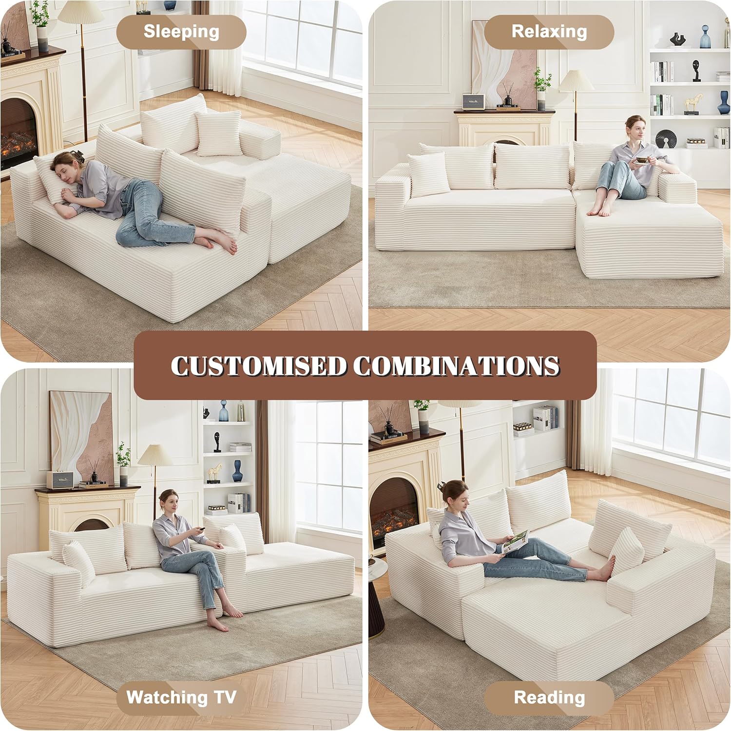 110 Cloud Sectional Couch, Boneless Sofa for Living Room Modular Sectional Sofa with Deep Seat