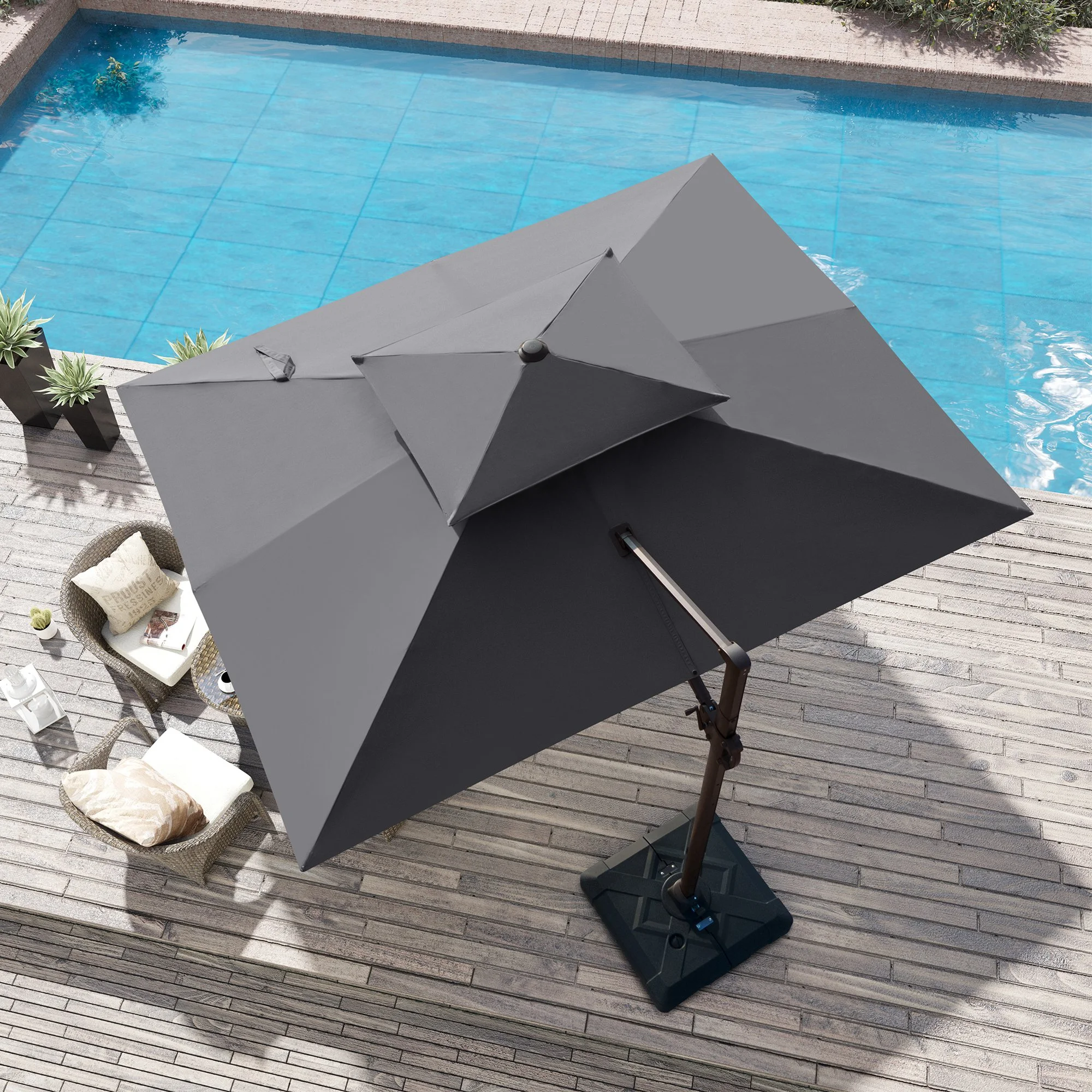 Pellebant 11 ft. x 9 ft. Rectangular Double Top Patio Cantilever Umbrella, Black