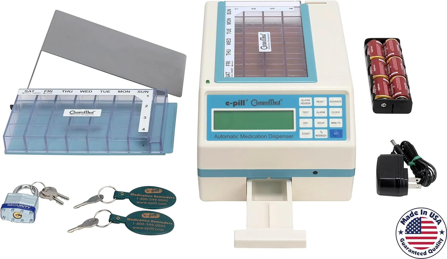 Tamper-proof automatic pill dispenser – metal safety lid with padlock