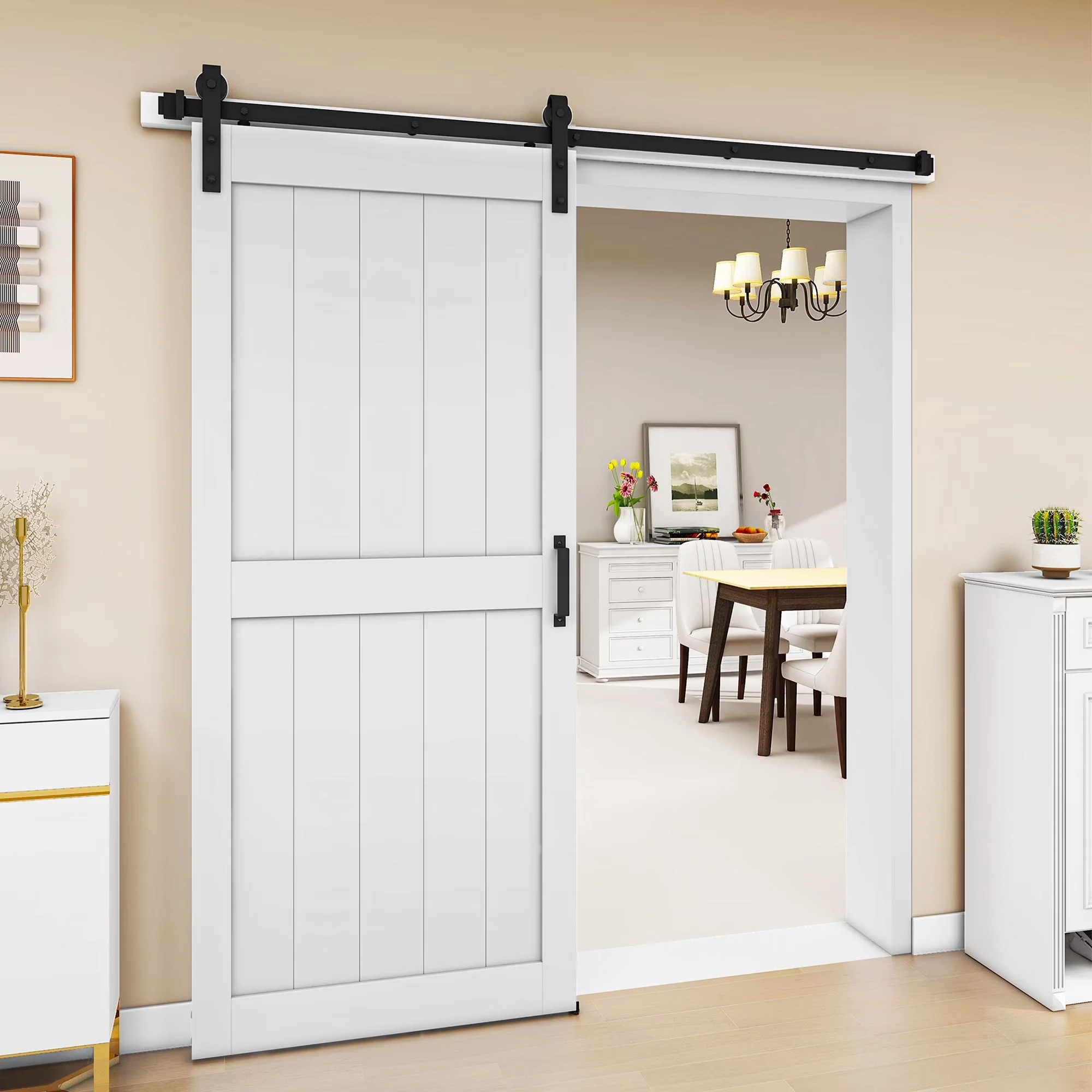 Uforic Sliding Barn Door With Hardware Kit, 48 x 84 in, Gray