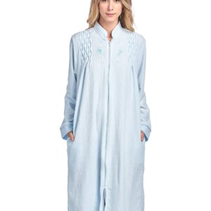 Casual Nights Women's Zipper Front Jacquard Terry Fleece Robe Duster - Blue - X-Large
