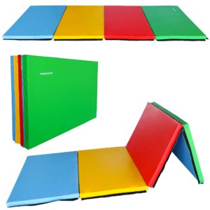 BalanceFrom All-Purpose 4 Ft. x 10 Ft. x 2 In. Extra Thick High Density Anti-Tear Gymnastics Flooring Gym Folding Exercise Aerobics Mats, Multi Color