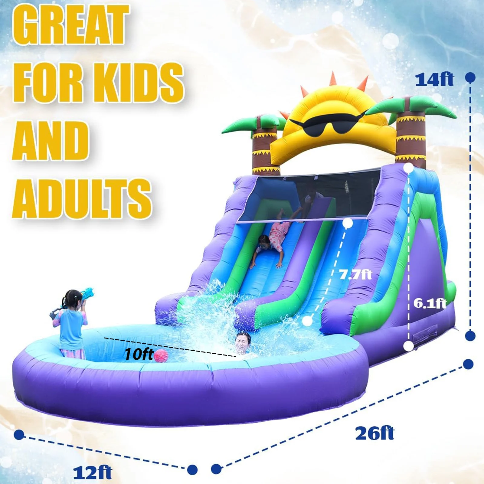 Relunch 26FT Inflatable Double Water Slide for Kids & Adults, PVC Inflatable Water Park with Blower, Giant Splash Pool for Backyard & Outdoor Fun, 26’L x 12’W x 14’H