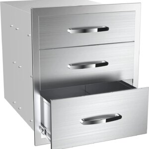 Outdoor Kitchen Drawers 14" W x 21" H x 23" D, Flush Mount Triple Access BBQ Drawers,BBQ Island Drawers for Outdoor Kitchens or BBQ Island Patio Grill Station