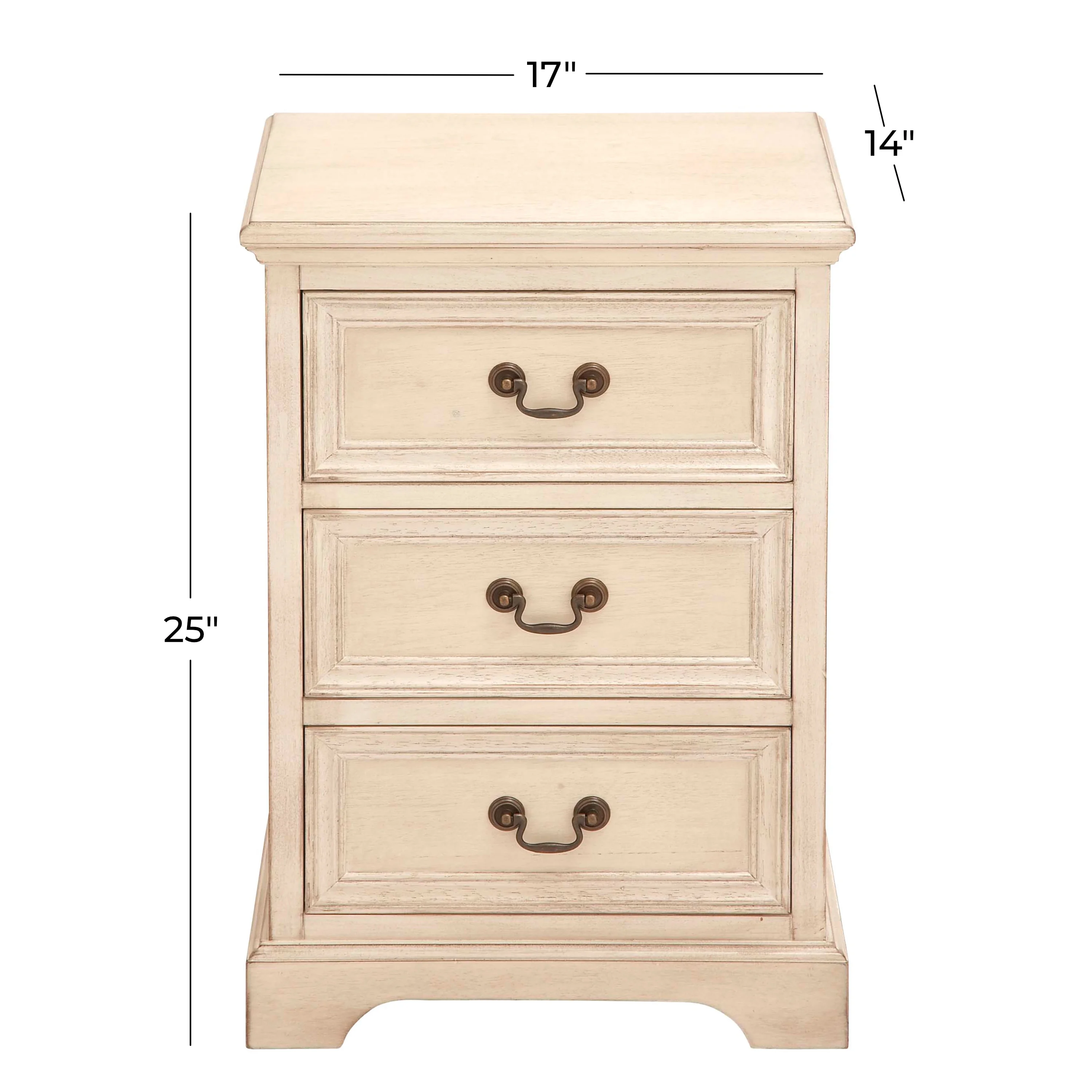 DecMode 17" x 25" Cream Wood 3 Drawer Cabinet, 1-Piece