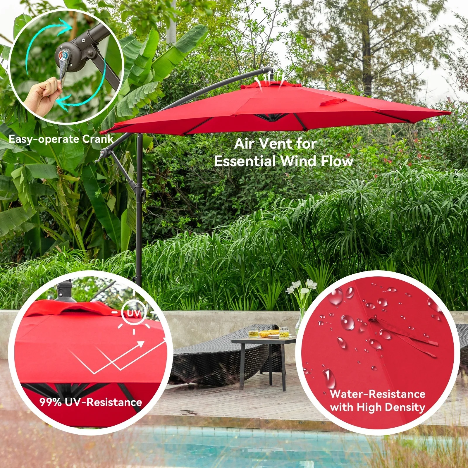 JUSTLET 10ft Heavy Duty Patio Hanging Offset Cantilever Patio Umbrella W/ 4-Piece Base Included Included, Beige