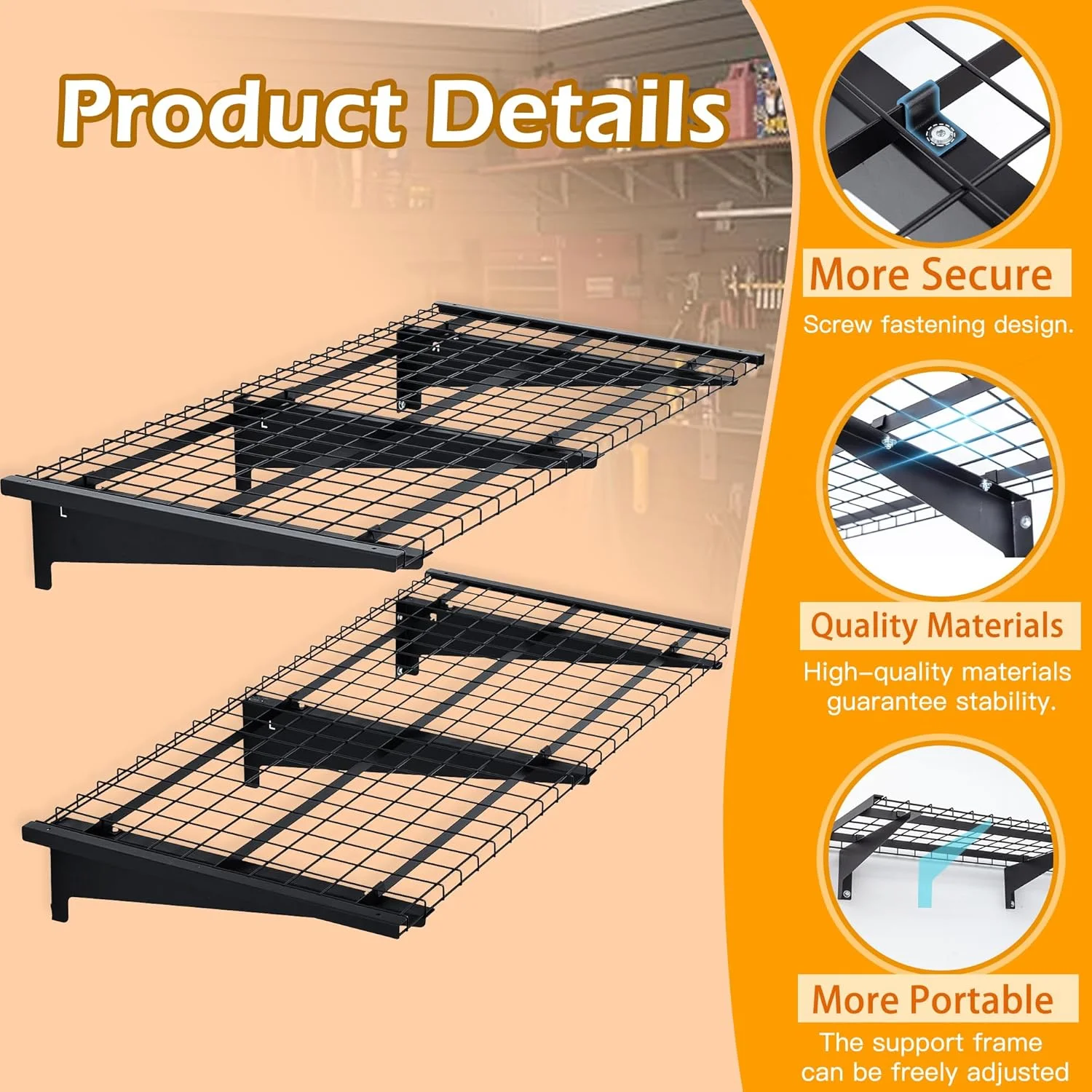 Garage Wall Shelving, 2-Pack 2 x 4ft Garage Storage Rack,Loads 700 lbs 24-inch-by-48-inch Heavy Duty Wall Shelves,24 x 48 Garage Wall Shelf,Black