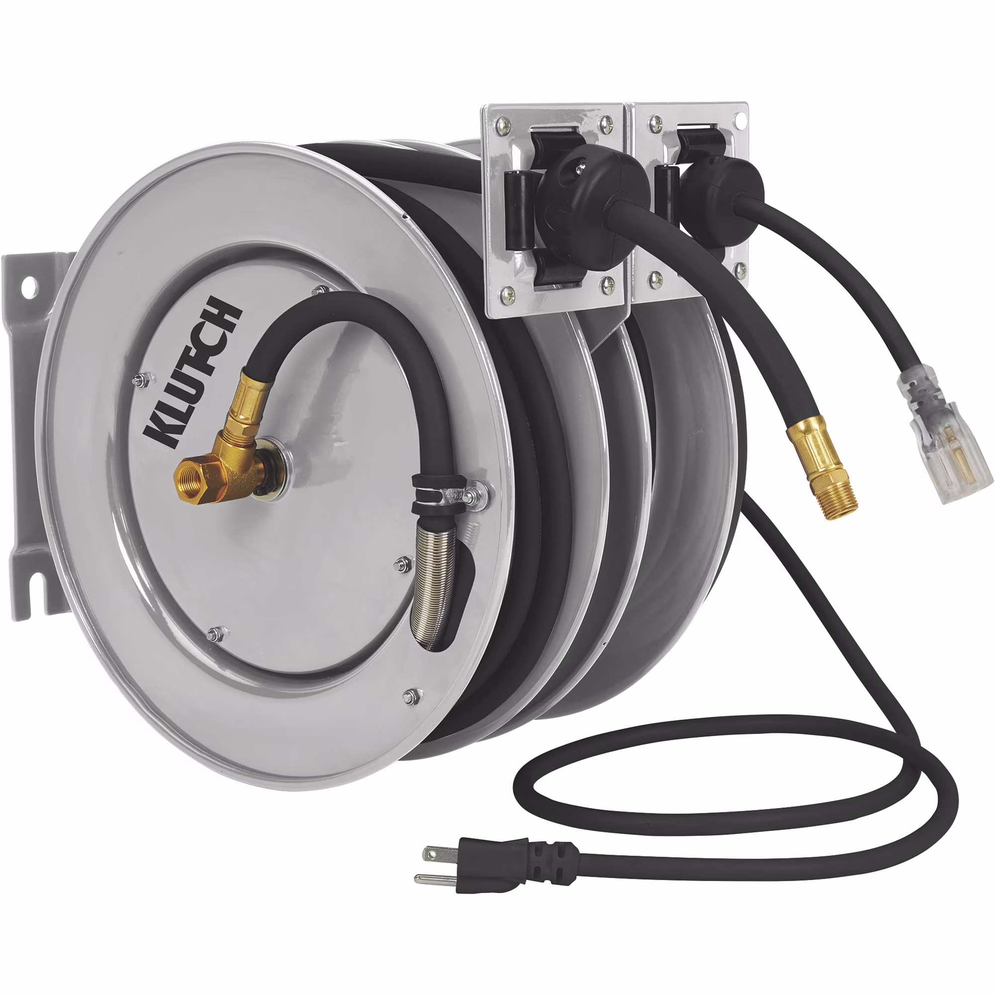Klutch Combo Air and Electric Hose Reel, 3/8in. x 25ft., Steel