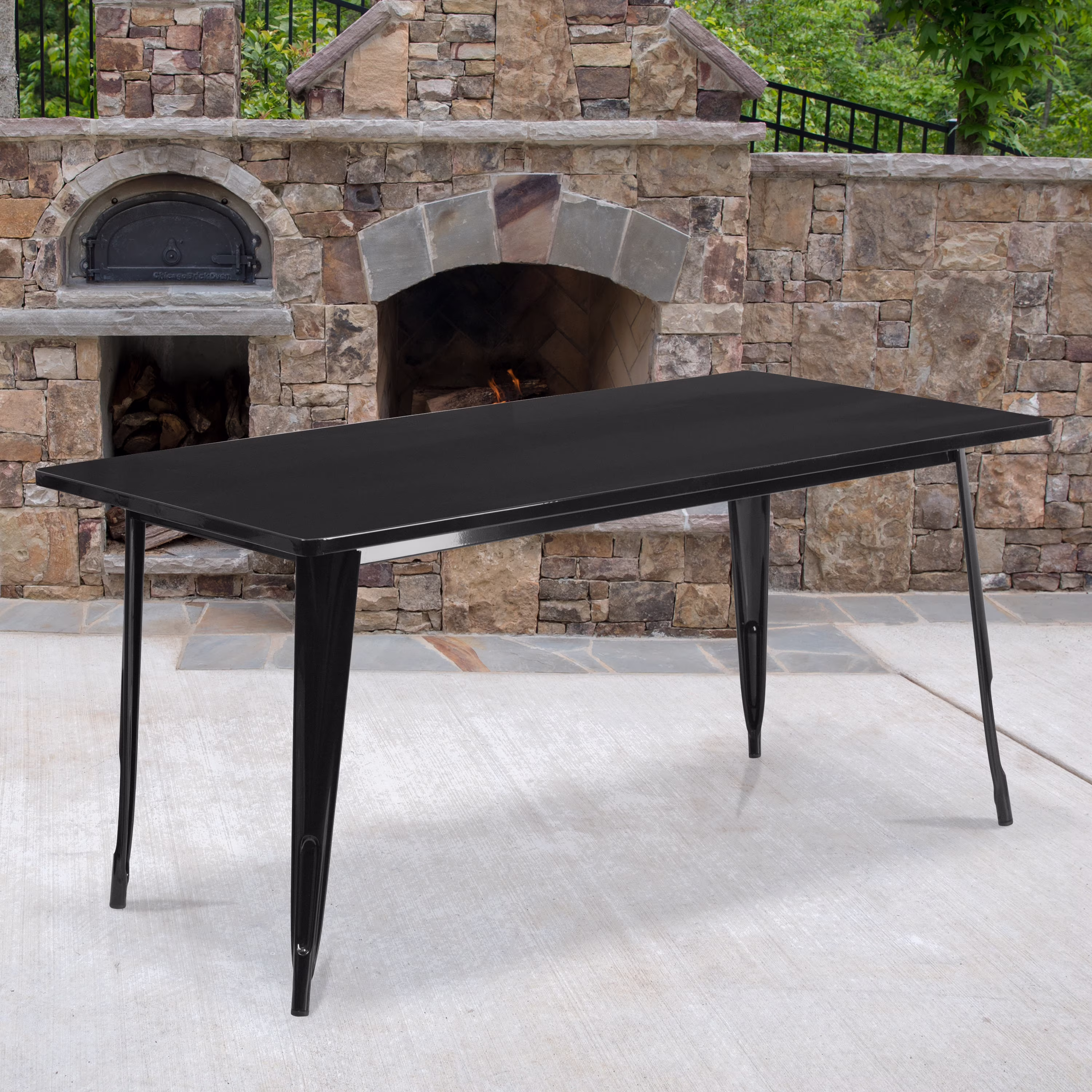 BizChair Commercial Grade 31.5″ x 63″ Rectangular Black Metal Indoor-Outdoor Table