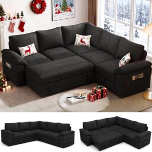 108 Inch Sectional Sleeper Sofa with Pull Out Bed, U Shaped 7 Seat Modular Sectional Sofa