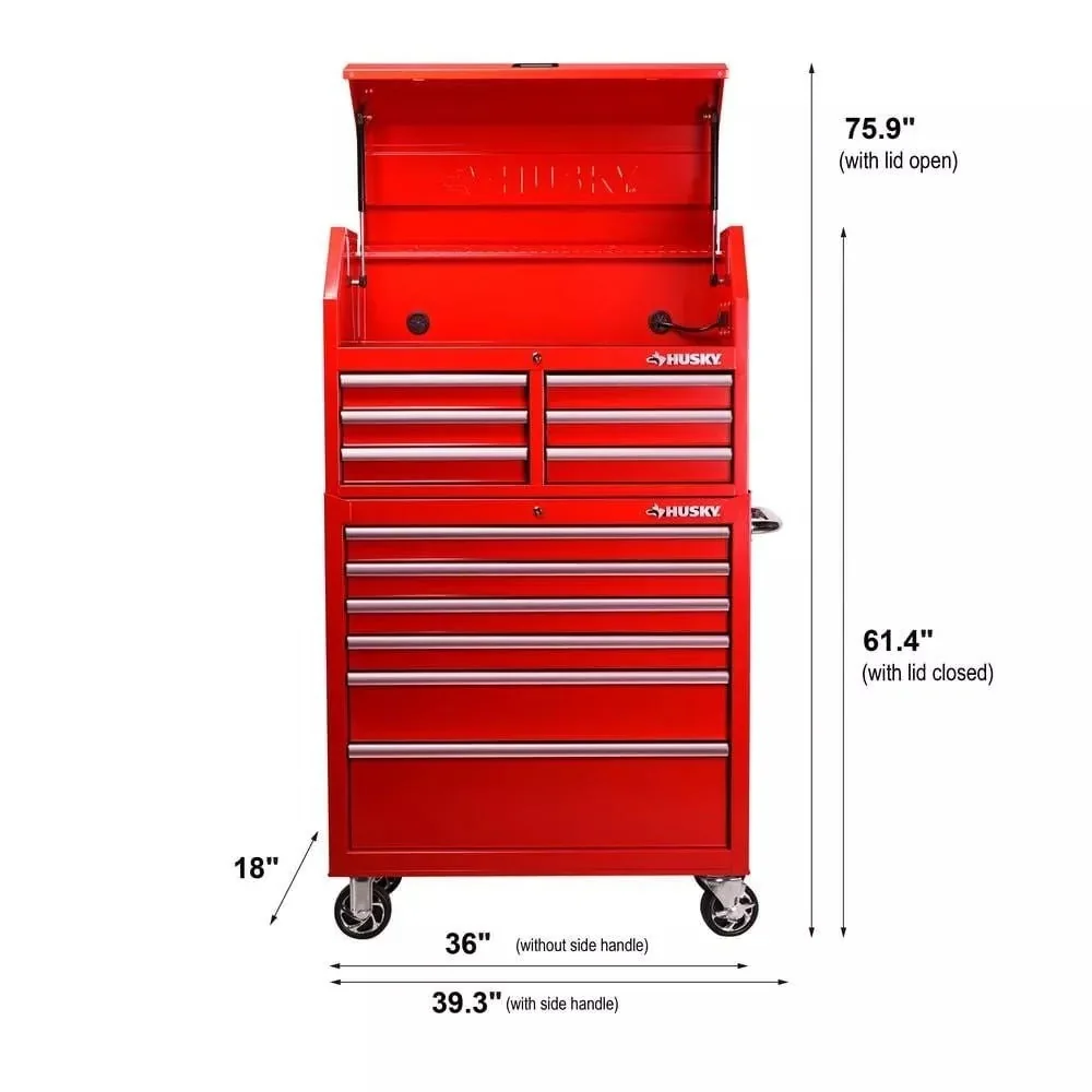 36 in. 12-Drawer Steel Tool Chest And Cabinet Combo – Red