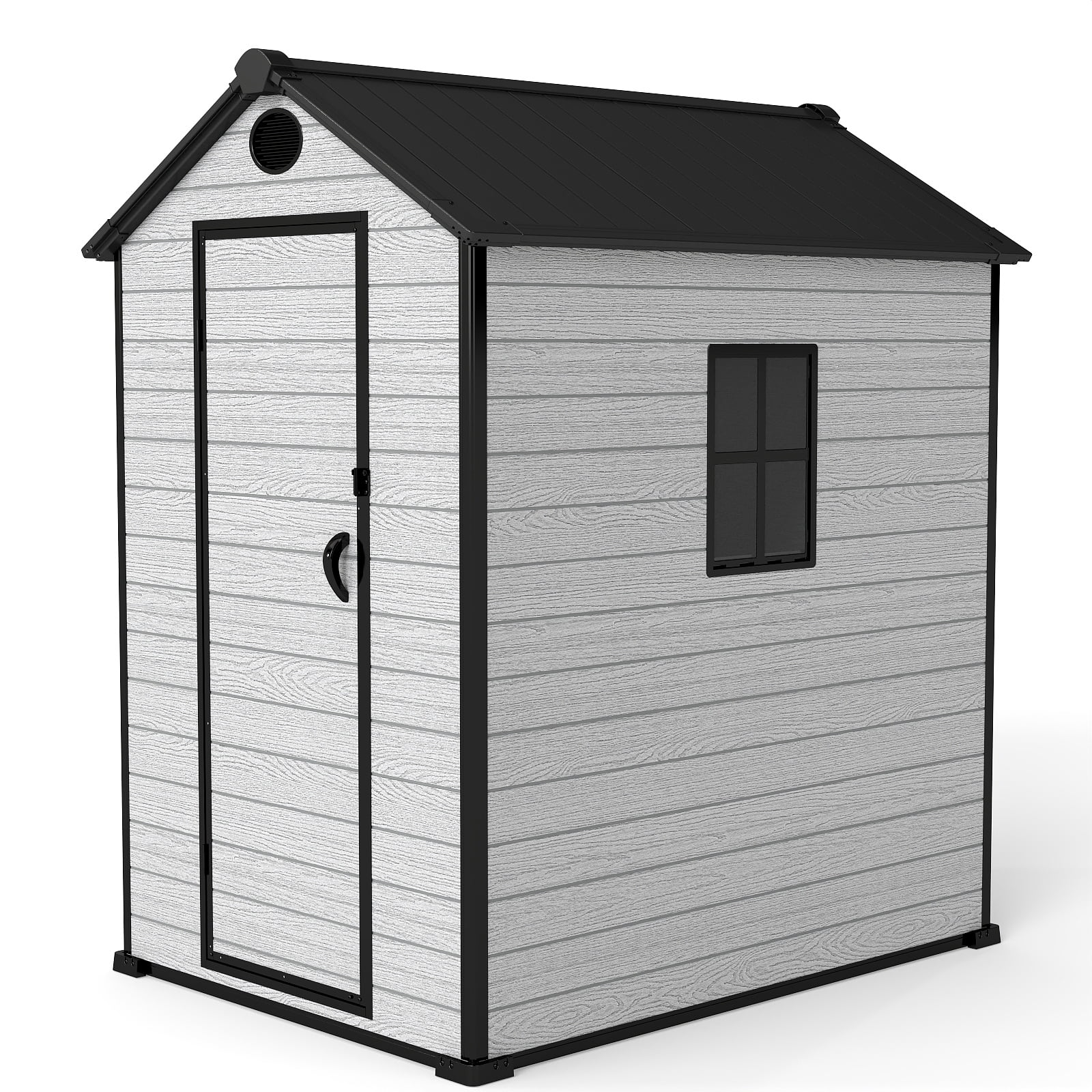 ZYJOYY 4’x 6′ Resin Outdoor Garden Tool Storage Shed w/ Window, Grey