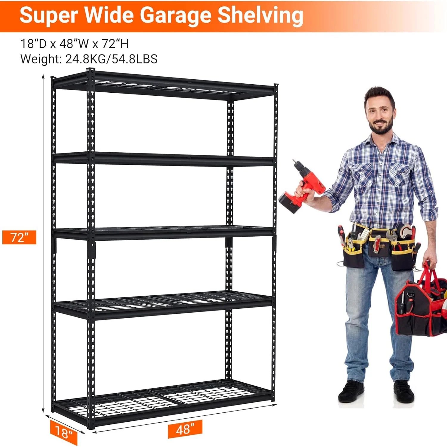 Ataucjin Garage Shelving, Heavy Duty Garage Shelving 48" L x 18" W x 72" H, 2500lbs Load Bearing Storage Shelves Adjustable, Durable Metal Storage Shelves, Easy Assemble for Garage, Basement