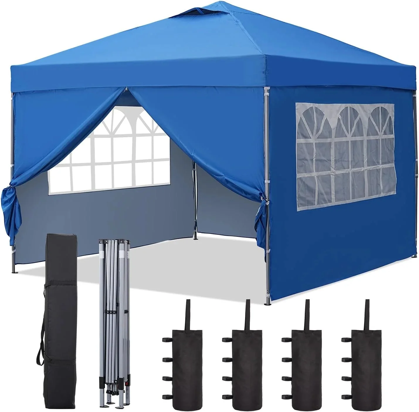 GDY 10×10 Pop Up Canopy Tent, Outdoor Canopy Tent, Patio Tent,Commercial Instant Gazebos,4 Sidewalls, Portable Shelter Canopies, with 4 sandbags, Blue.