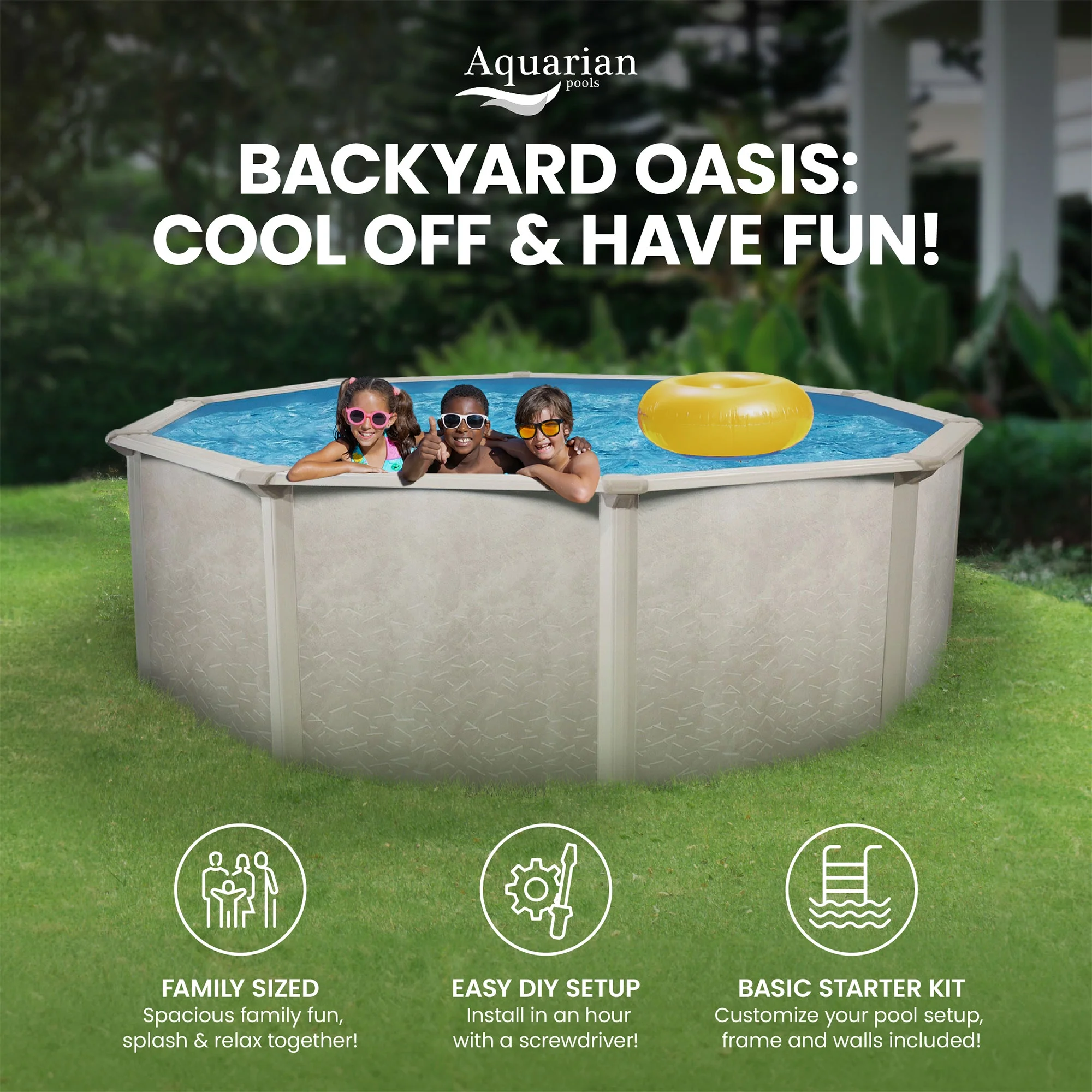 Aquarian Phoenix 18' x 52" Steel Frame DIY Family Size Above Ground Pool