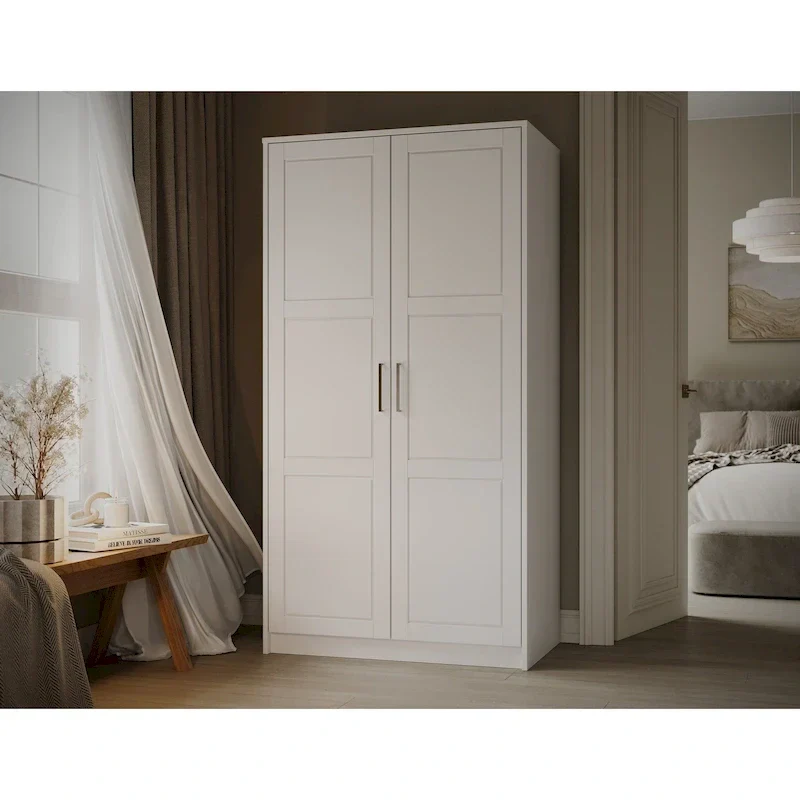 Palace Imports 100% Solid Wood 2-Door Urban Wardrobe Armoire with Solid and Mirrored Doors