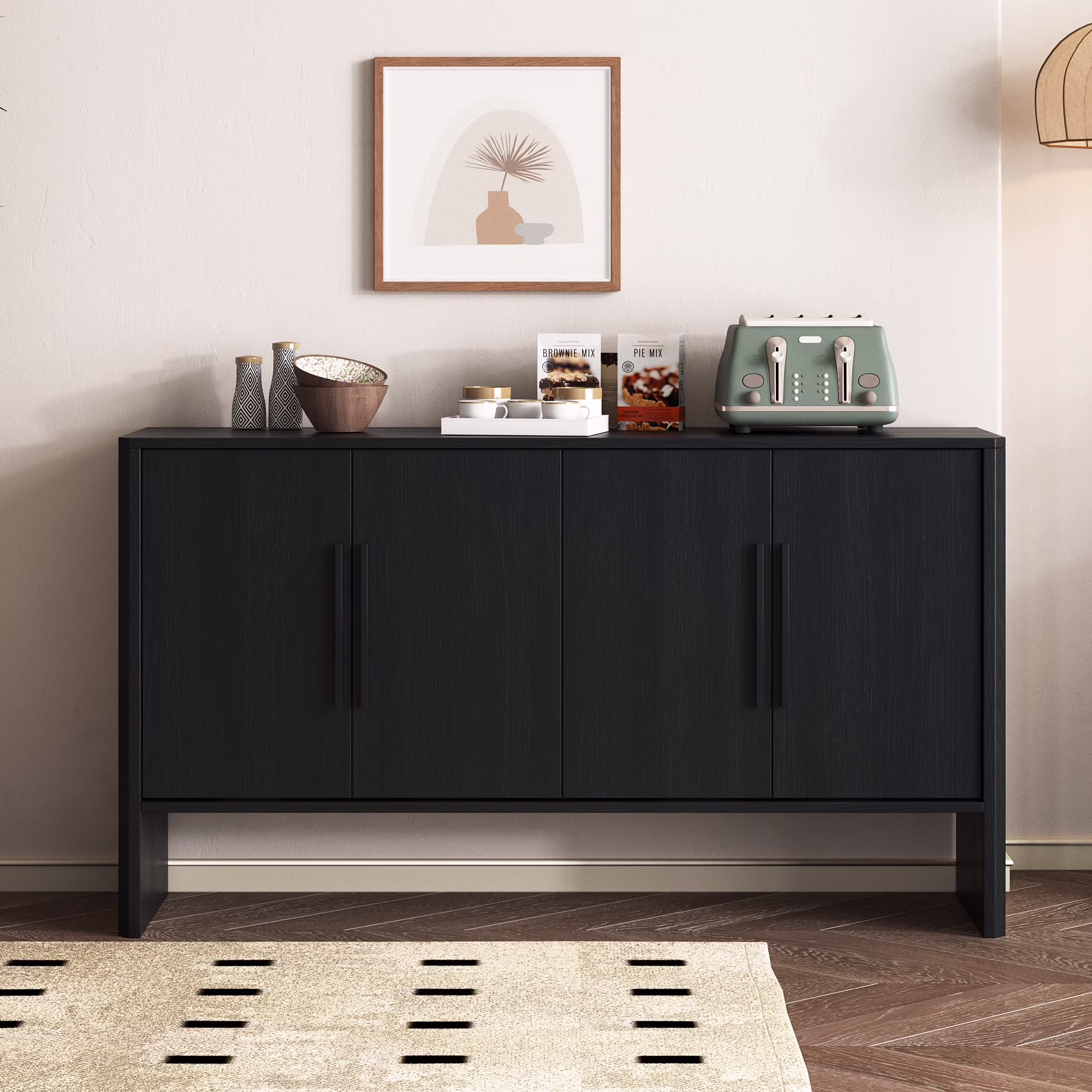 Accent Cabinet with 4 Doors, TUANLUO Buffet Cabinet with Adjustable Shelves, Wood Storage Cabinet, Modern Accent Cabinet Furniture for Hallway Entryway Living Room, 59"L x 15.7"W x 33.2"H, Blue
