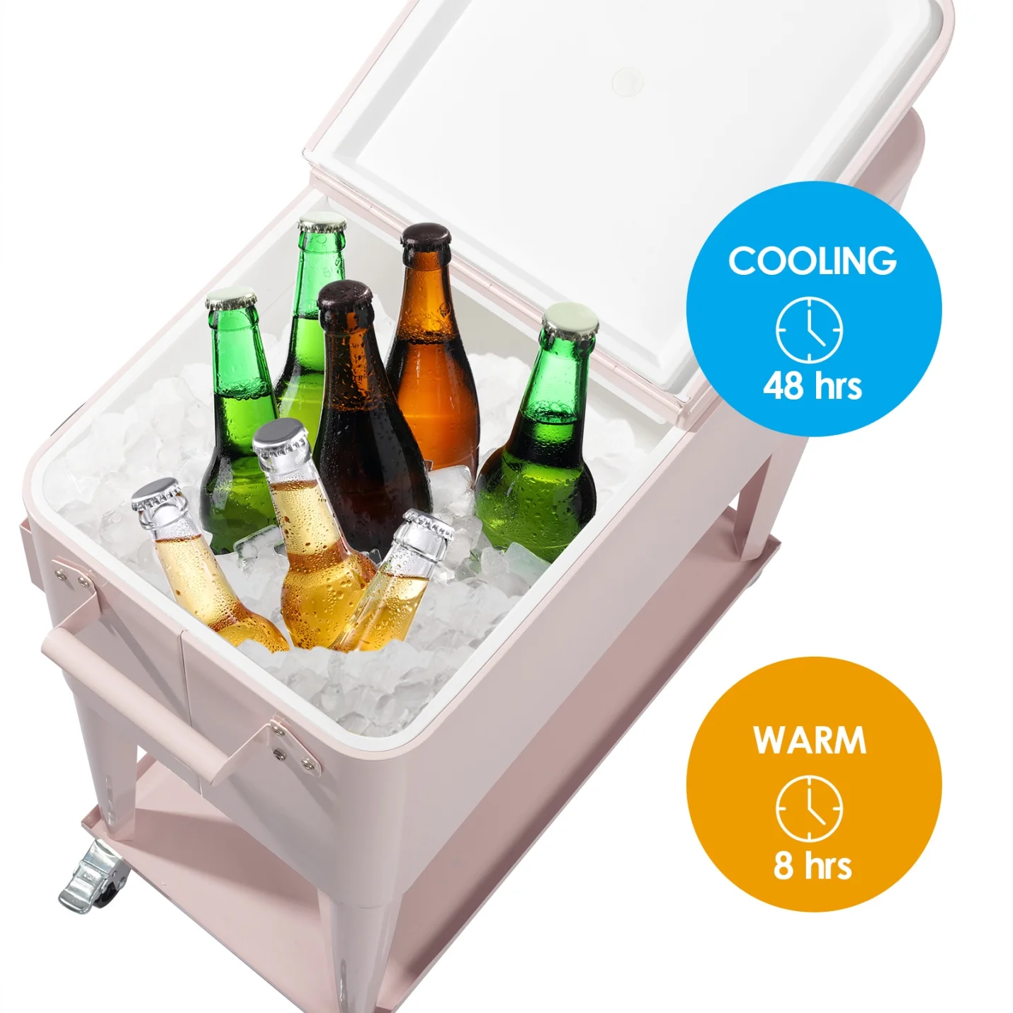 80Qt All-In-One Cooler Cart With Bottle Opener, Lower Storage Shelf and Cap Catcher, Outdoor Party Rolling Cooler With Lockable Wheels For Pool Side, Patio, Balcony, Mint(33.07 x 15.16 x 35.83)"
