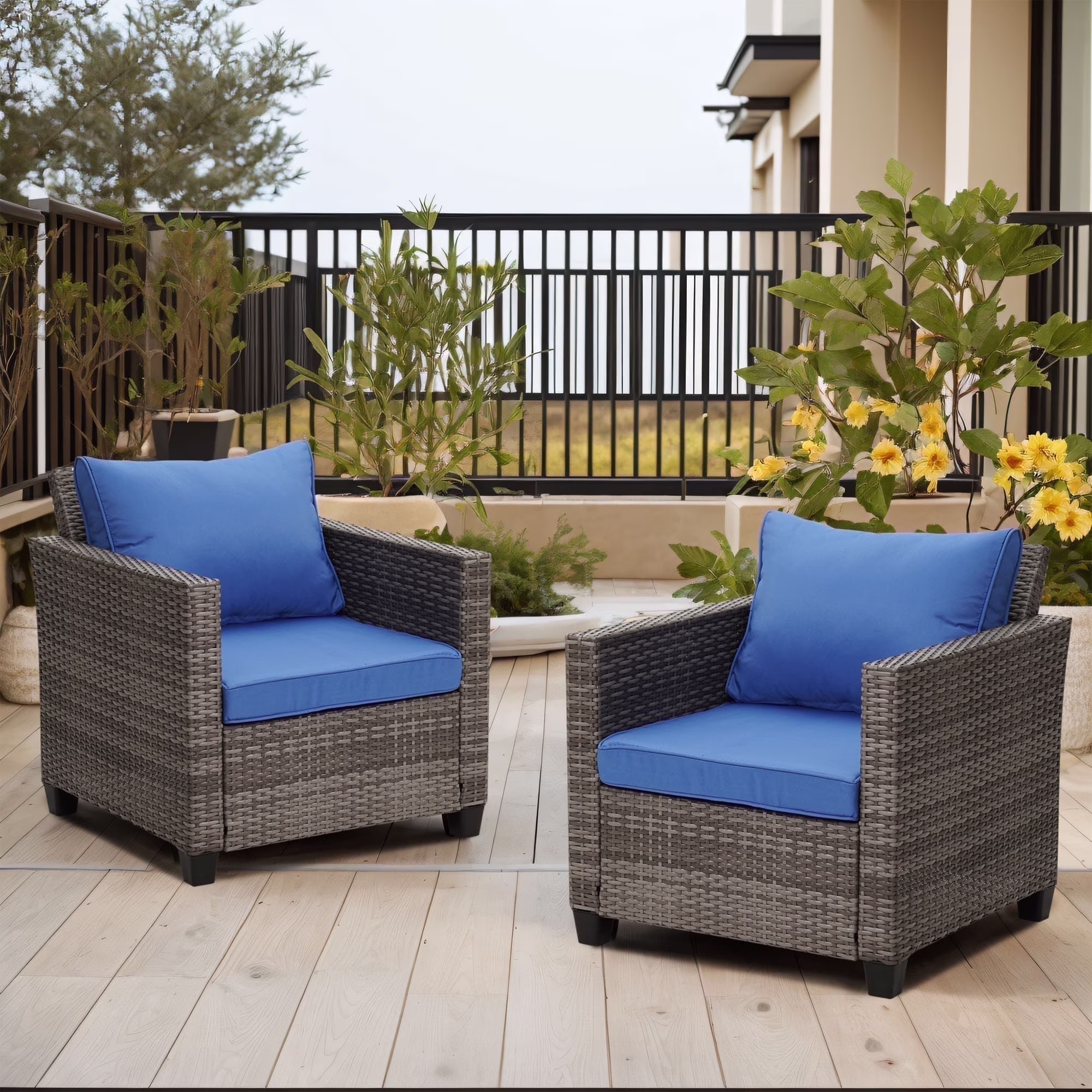 Ainfox 7 Pcs Outdoor Patio Furniture Sofa Set, Grey Rattan Grey Cushion