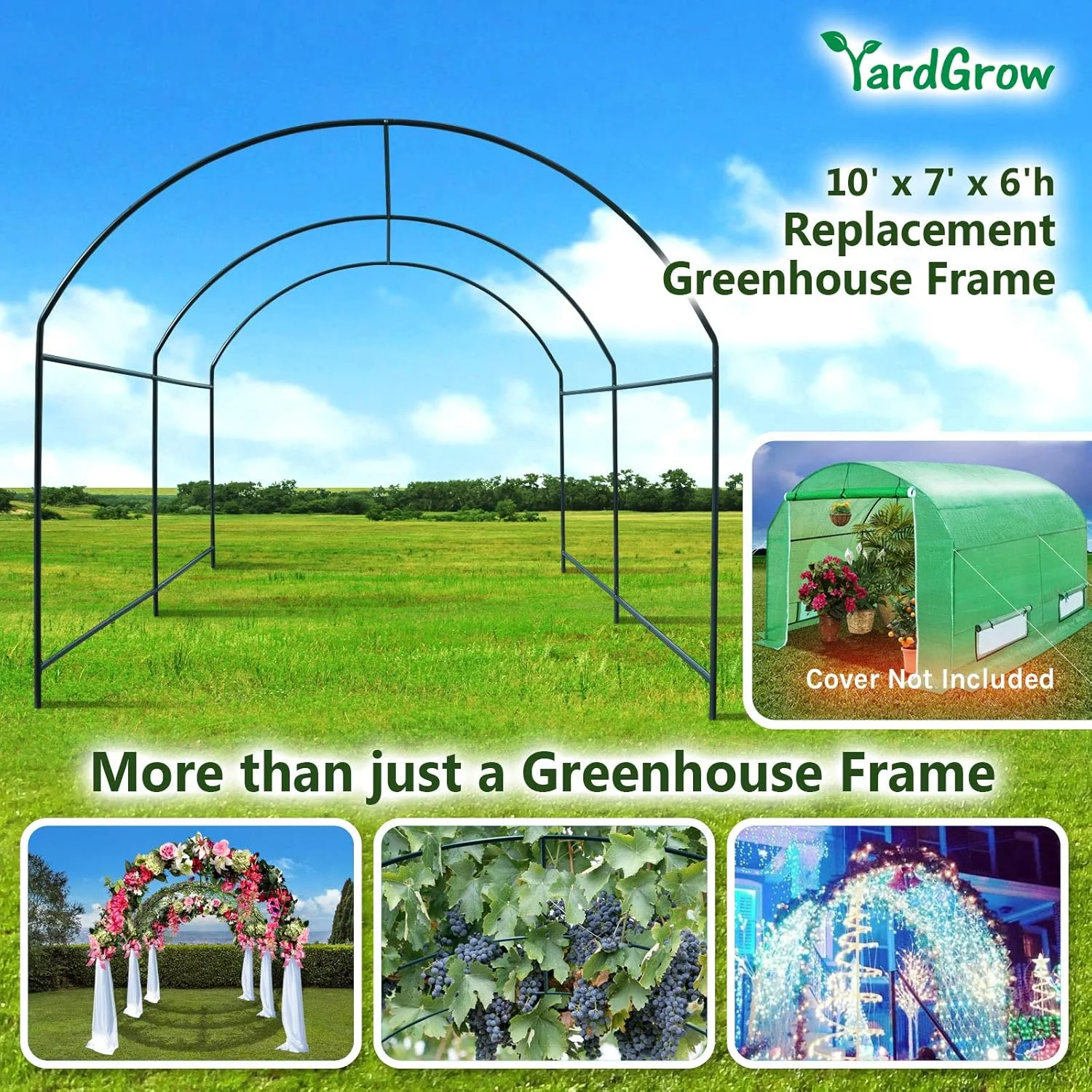 YardGrow Large Garden Support Arch Frame Climbing Plant Arch Arbor for Various Climbing Plant Roses Vines Birthday Wedding Party Decoration Pergola Frame (6.5 x 7 x 7.2ft)