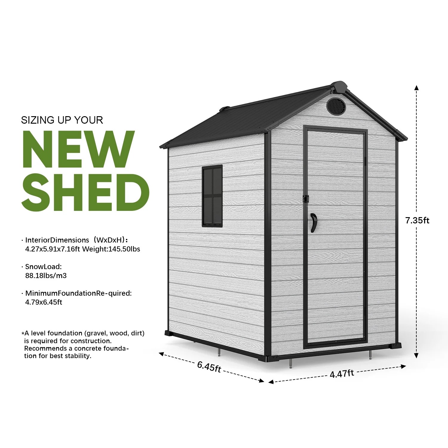 ZYJOYY 4’x 6′ Resin Outdoor Garden Tool Storage Shed w/ Window, Grey