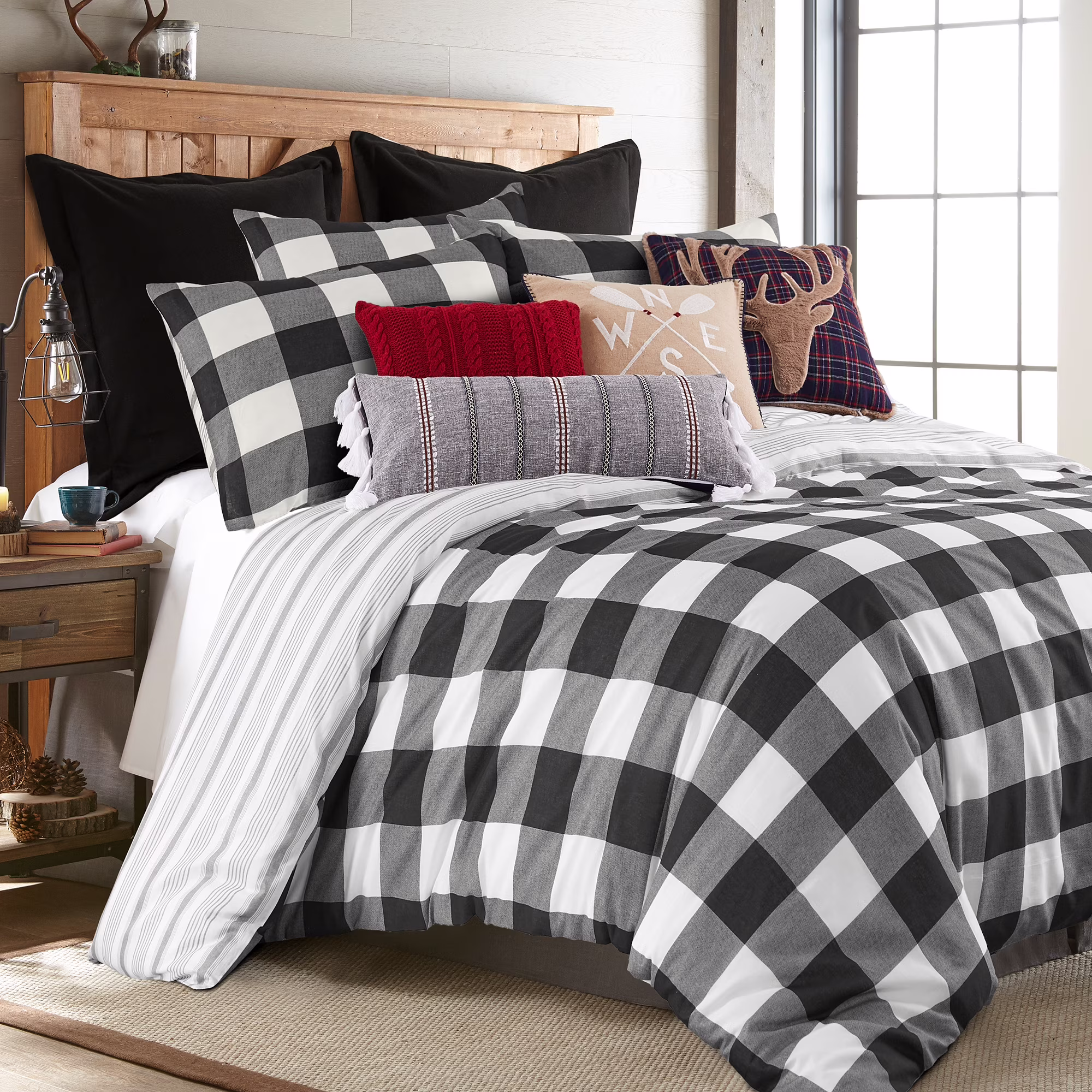 Levtex - Camden Duvet Cover Set - Full/Queen Duvet Cover (90 x 94 in.) + Two Standard Pillowcases (26 x 20 in.) - Buffalo Check in Grey and Cream - Reversible Pattern - Cotton