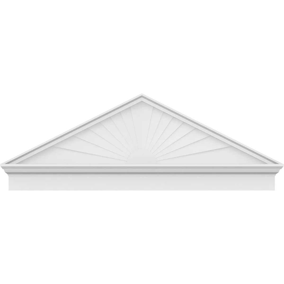 Ekena Millwork 52"W x 19-7/8"H x 2-3/4"P (Pitch 6/12) Peaked Cap Sunburst Architectural Grade PVC Combination Pediment
