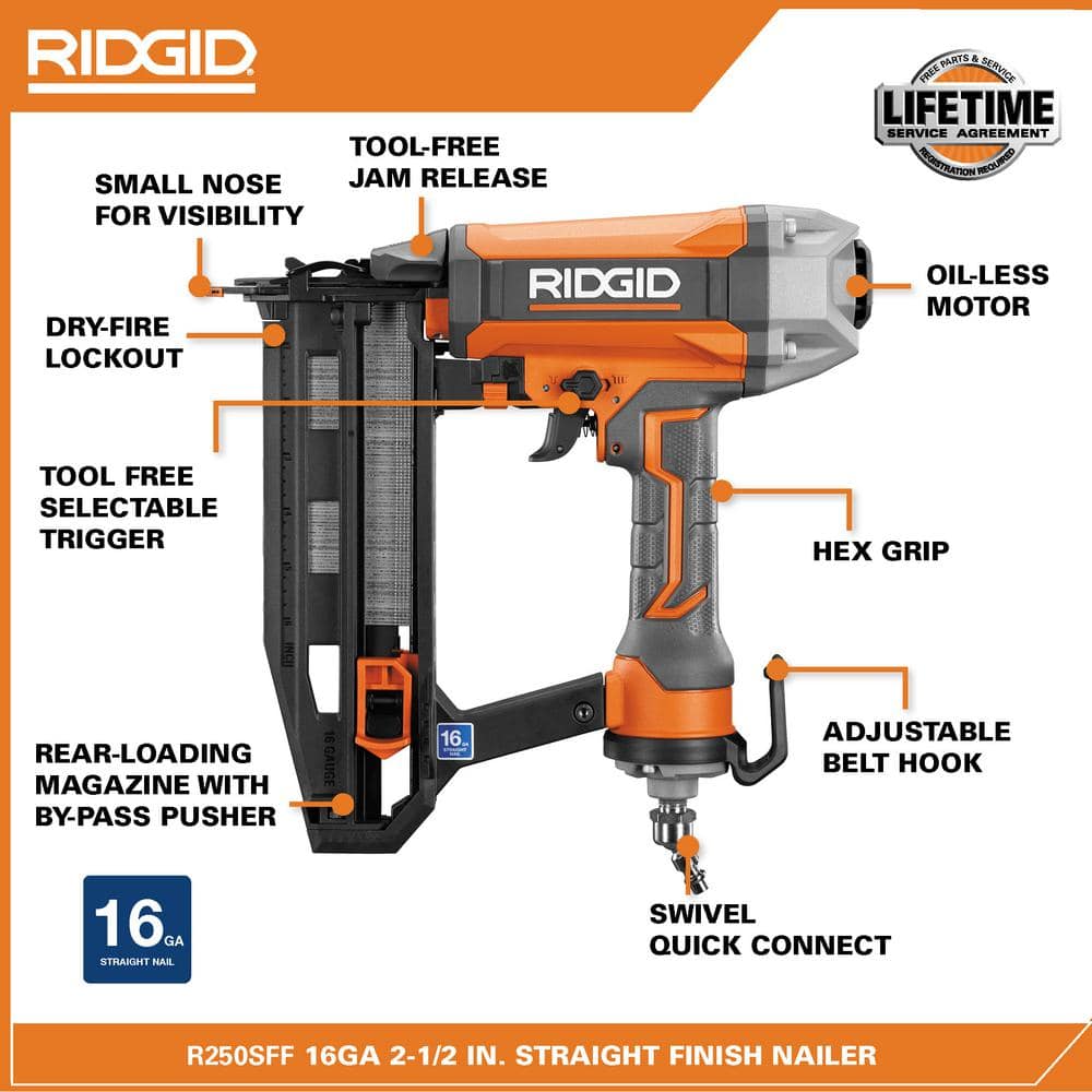RIDGID 6 Gal. Portable Electric Pancake Air Compressor With 18GA Brad Nailer, 16GA Finish Nailer And 18GA Finish Stapler – R69603FK
