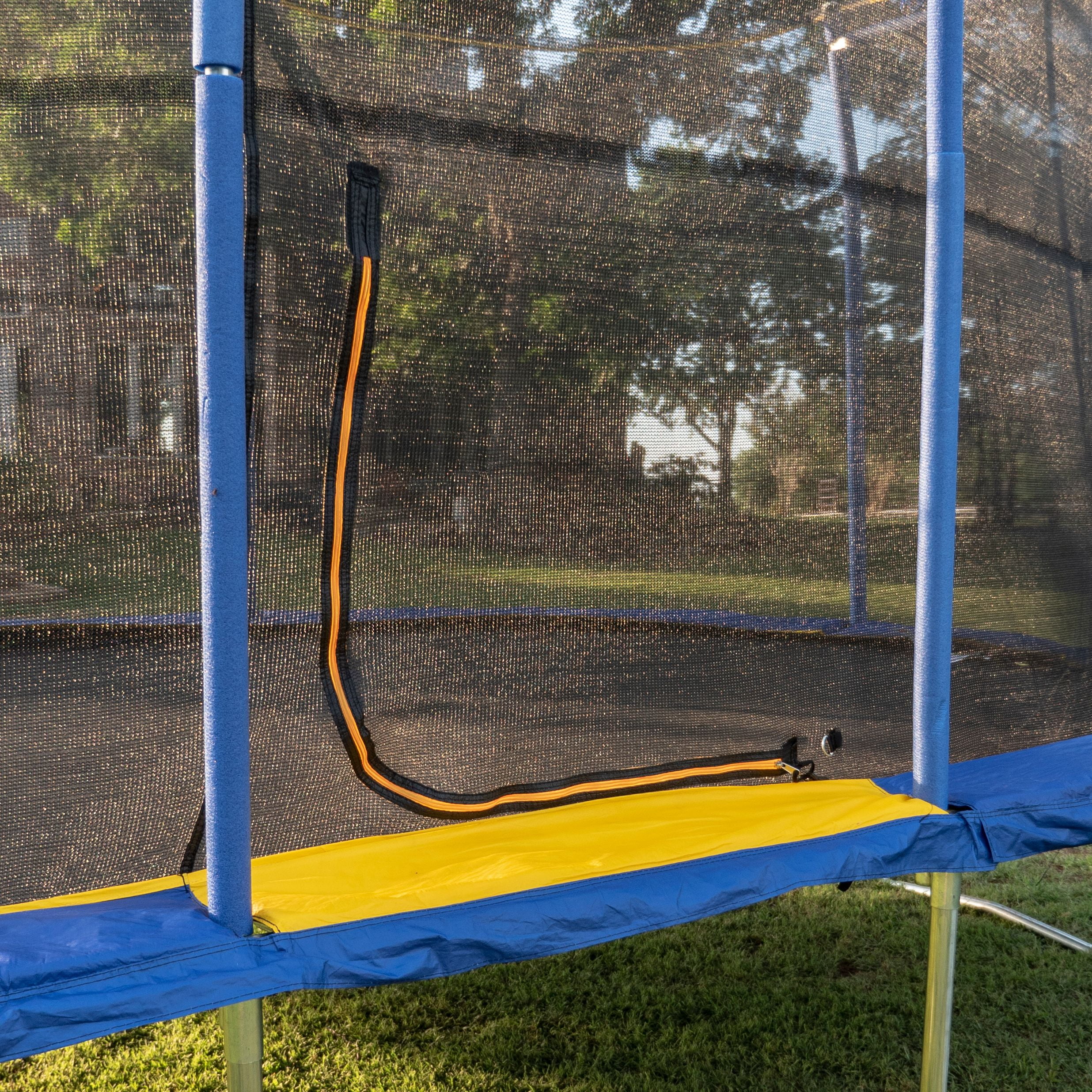 Jumpking Oval 10' x 15' Trampoline, with Two Basketball Hoops, Blue/Yellow