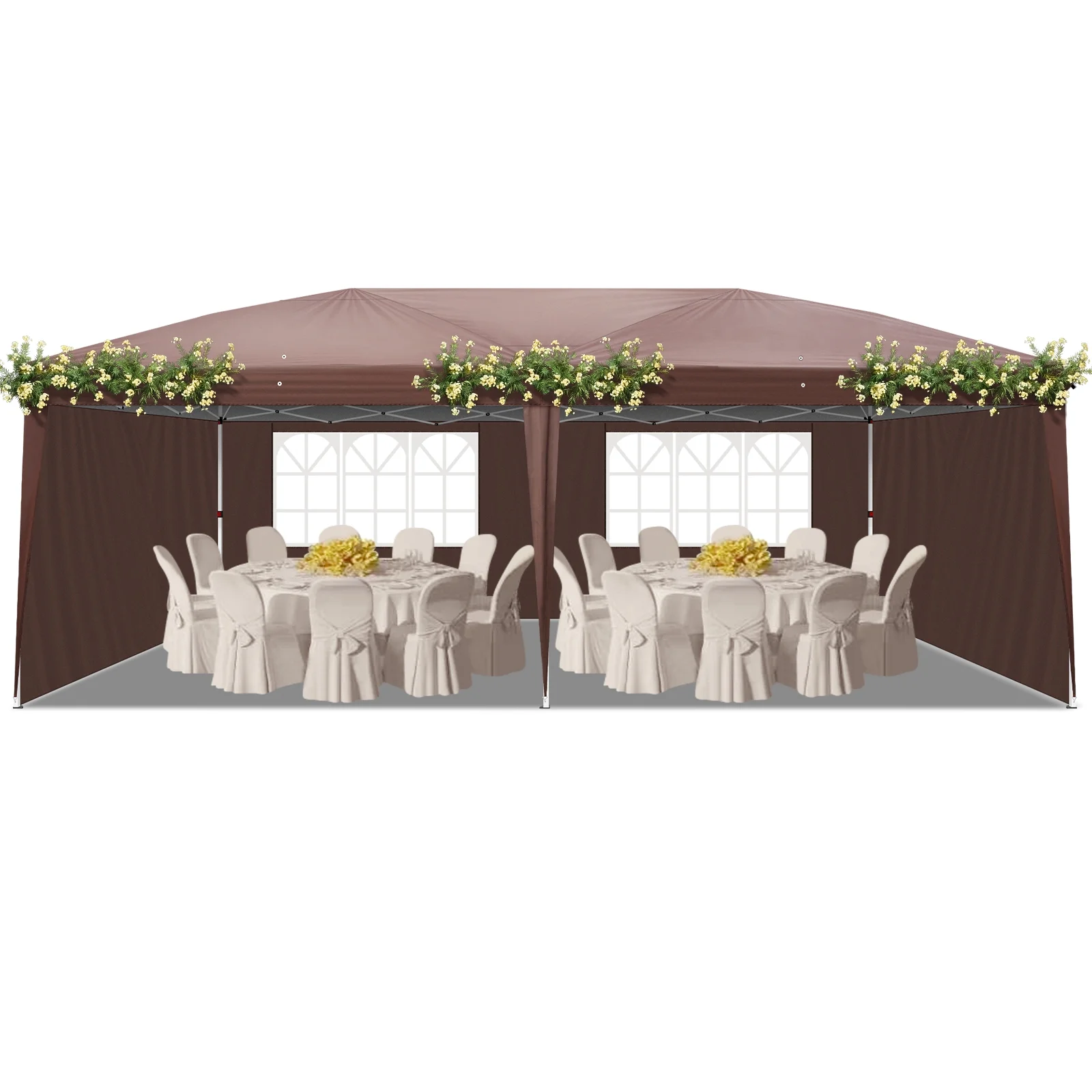 6m x 3m (20ft x 10ft) Dark Brown Waterproof Instant Pop Up Tent Portable Folding Shelter with 2 Windows, UV Protection, Heavy Duty for Camping, Outdoor Events, Market Stall, Backyard