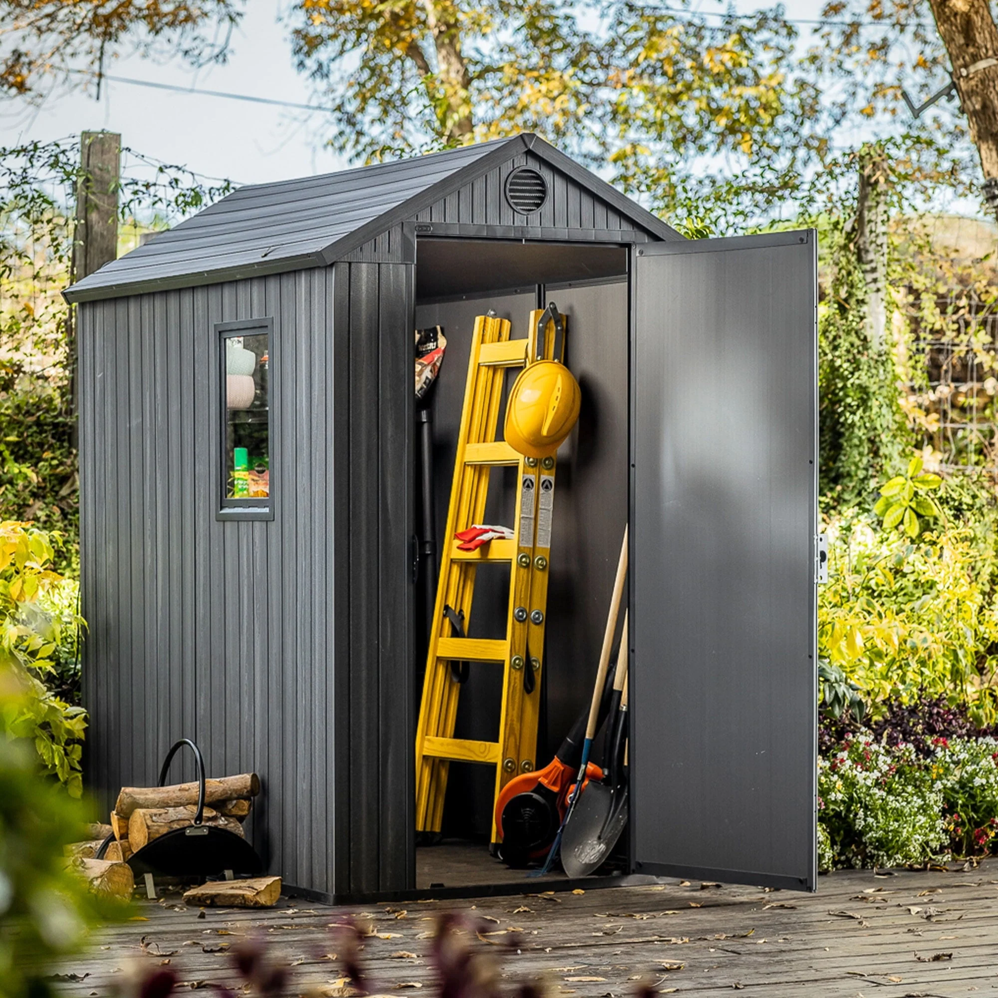 Keter Darwin 4′ x 6′ Outdoor Garden Tool Storage Shed w/ Window, Graphite
