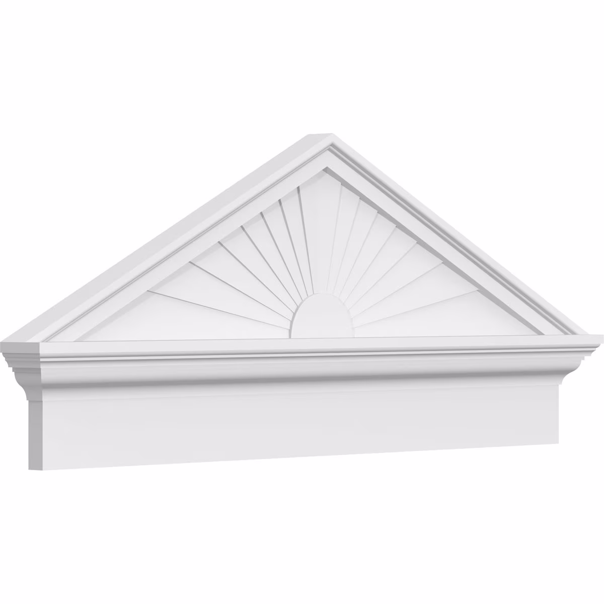 Ekena Millwork 52"W x 19-7/8"H x 2-3/4"P (Pitch 6/12) Peaked Cap Sunburst Architectural Grade PVC Combination Pediment