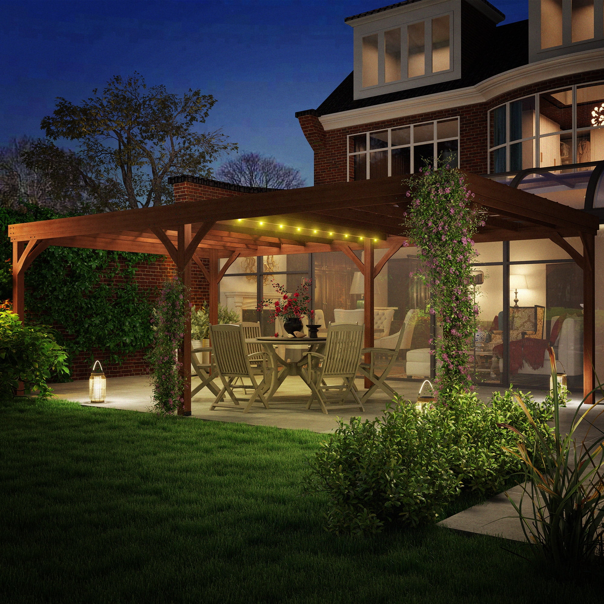 Outsunny 12' x 20' Outdoor Wood Pergola, Climbing Vine Gazebo, Brown