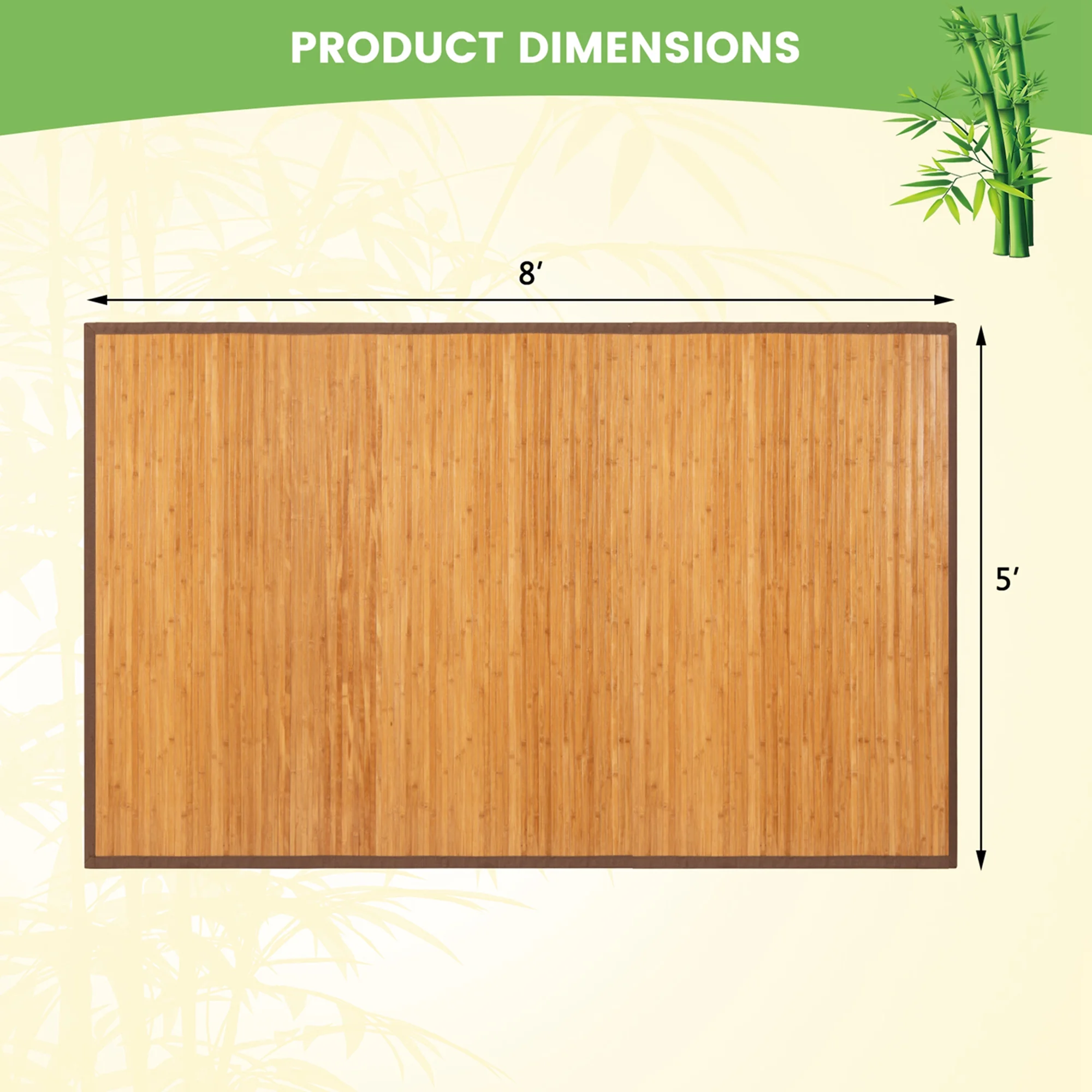 Costway 5' X 8' Bamboo Area Rug Floor Carpet Natural Bamboo Wood Indoor