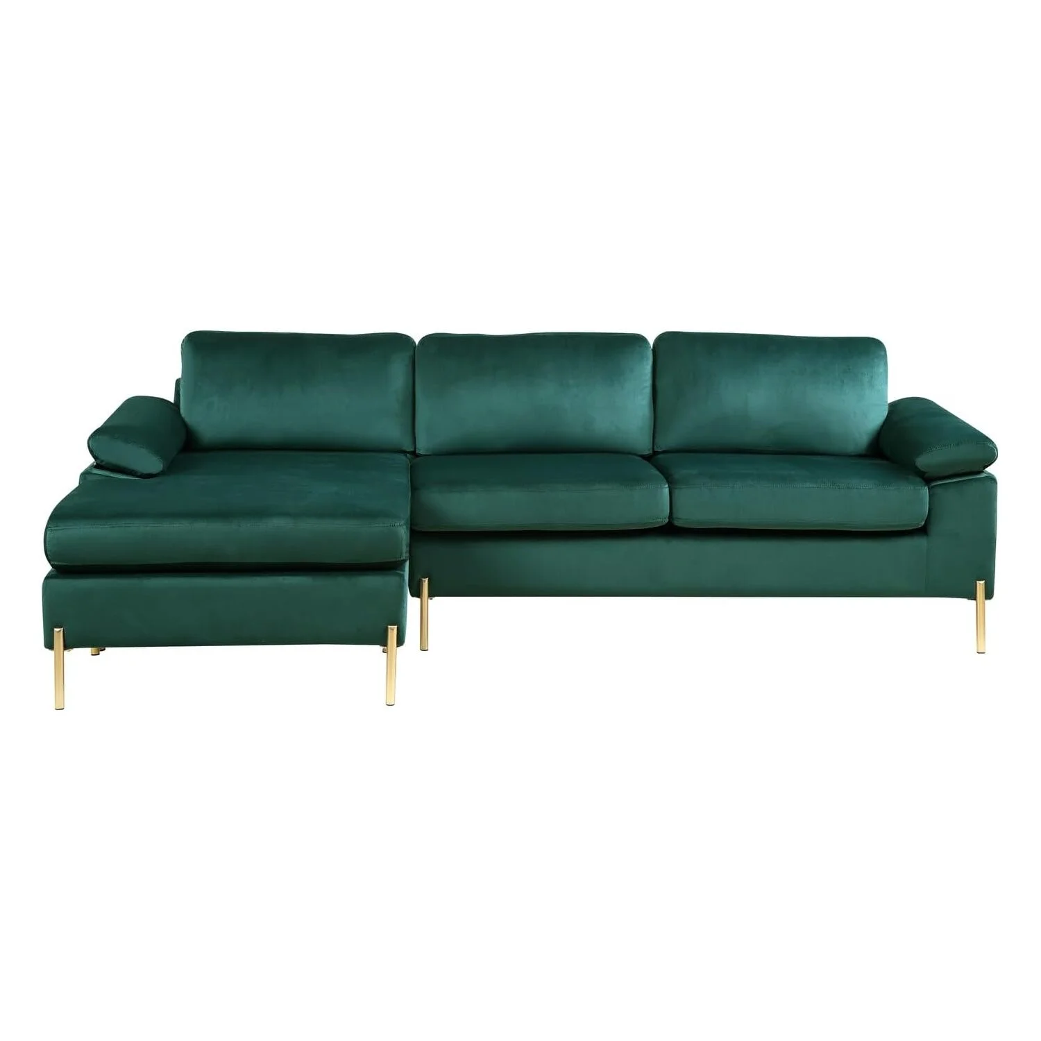 HomeStock Luxe Modern Velvet L-Shape Sectional Sofa with Square Padded Armrests, Solid Pattern Upholstery - 51.6"D x 101.2"W x 33.1"H, Comfortable and Stylish Seating for Living Room-Color:Gray/Gold