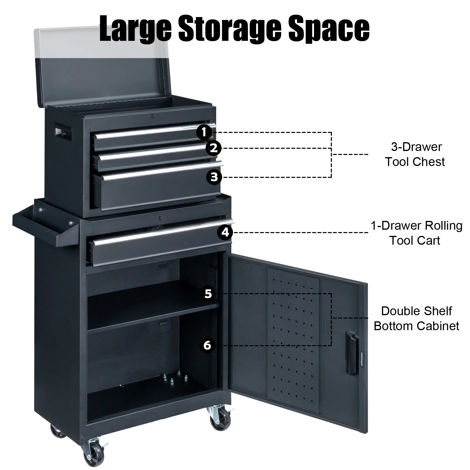 Ktaxon 4-Drawer 2-IN-1 Rolling Tool Chest Storage Cabinet, Mechanic Tool Organizer Box, 23.2" L x 11" W x 40.2" H, Black