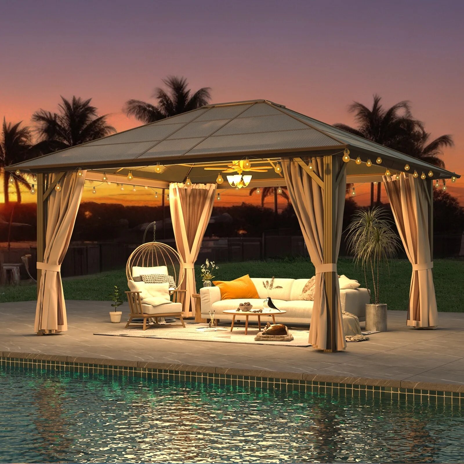 Erommy 10' x 13' Double Roof Hardtop Gazebo, Aluminum Frame Polycarbonate Roof