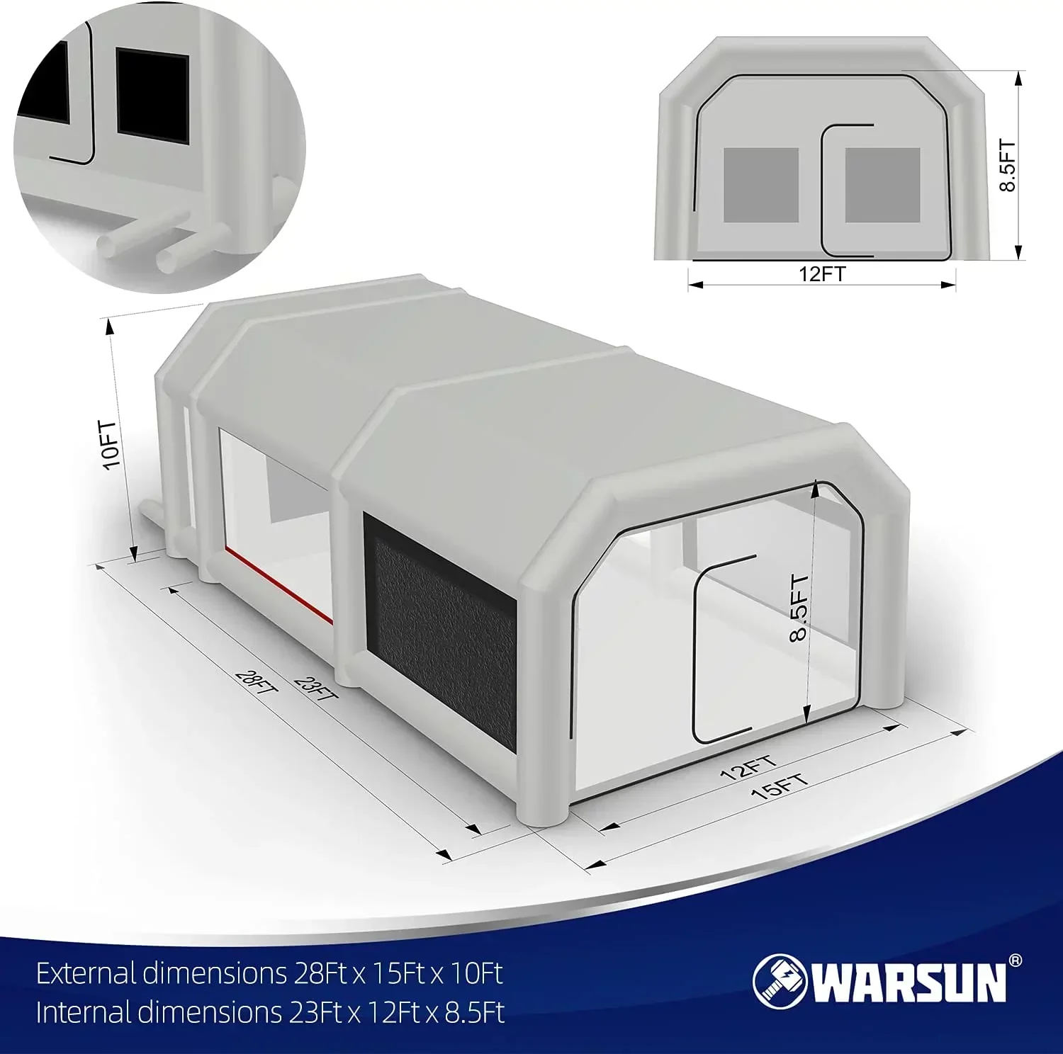 WARSUN Inflatable Paint Booth With Air Filter System, 28X15X10Ft, 950W+750W Blowers