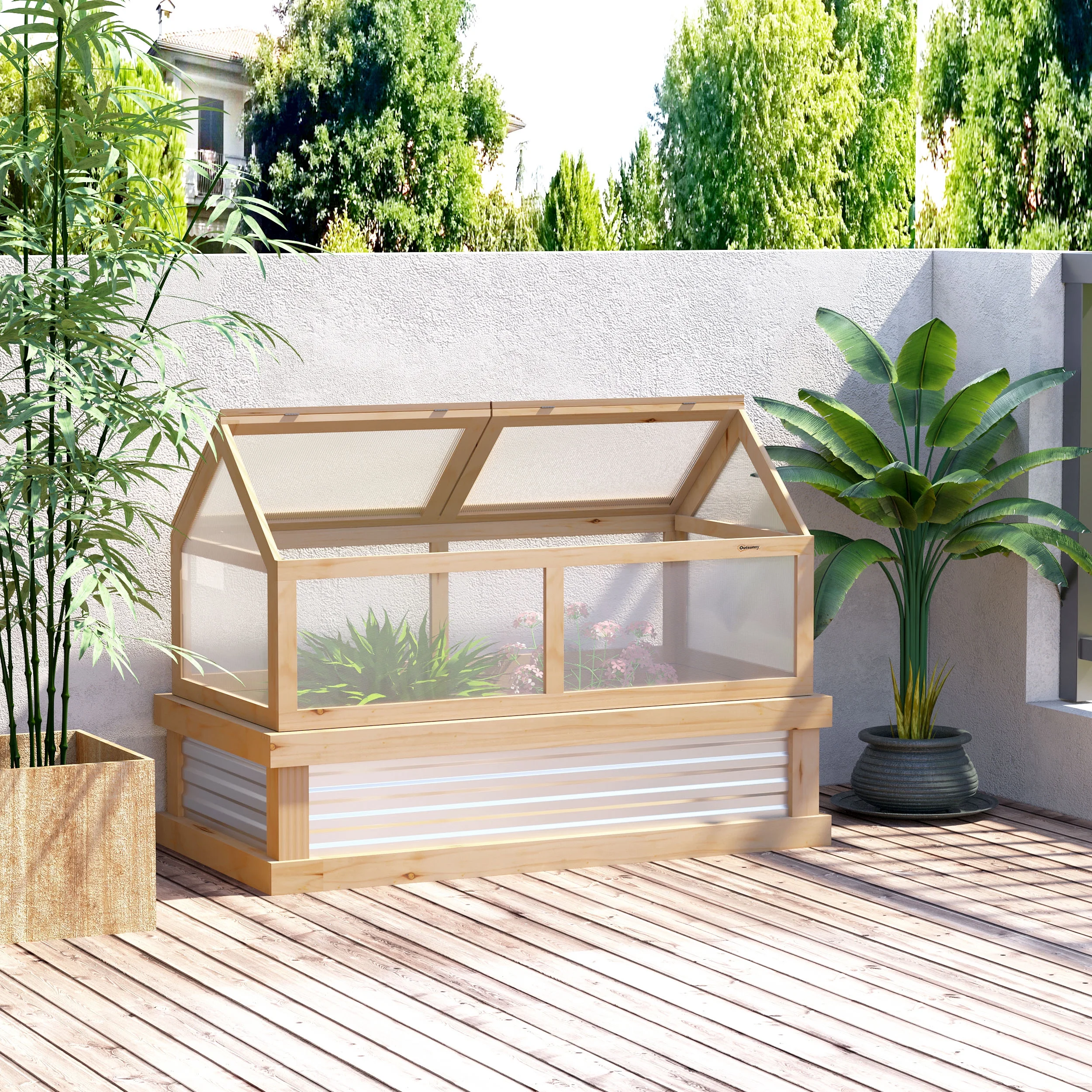 DUOSONG Outsunny Raised Garden Bed, 47" X 22" X 33", Elevated Wooden Planter Box W/ Lockable Wheels, Storage Shelf, And Bed Liner For Backyard, Patio, Natural Natural Wood Garden & Outdoor Garden